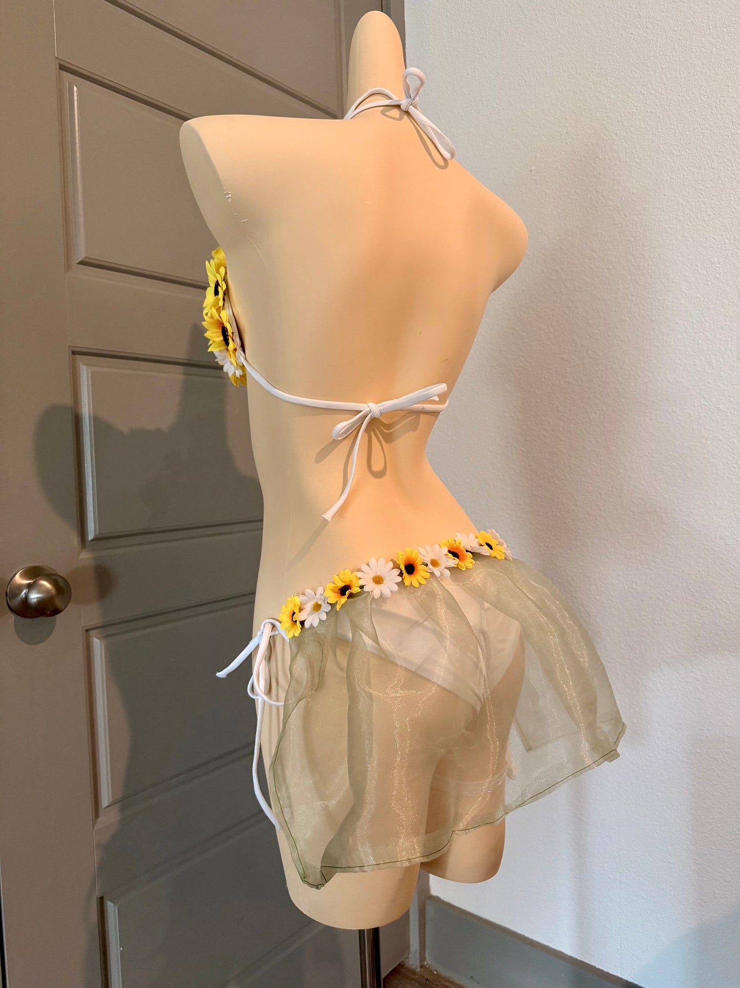 Sunflower Rave Festival Outfit | Bikini Top + Bottom Skort + Thigh Garter | Electric Forest