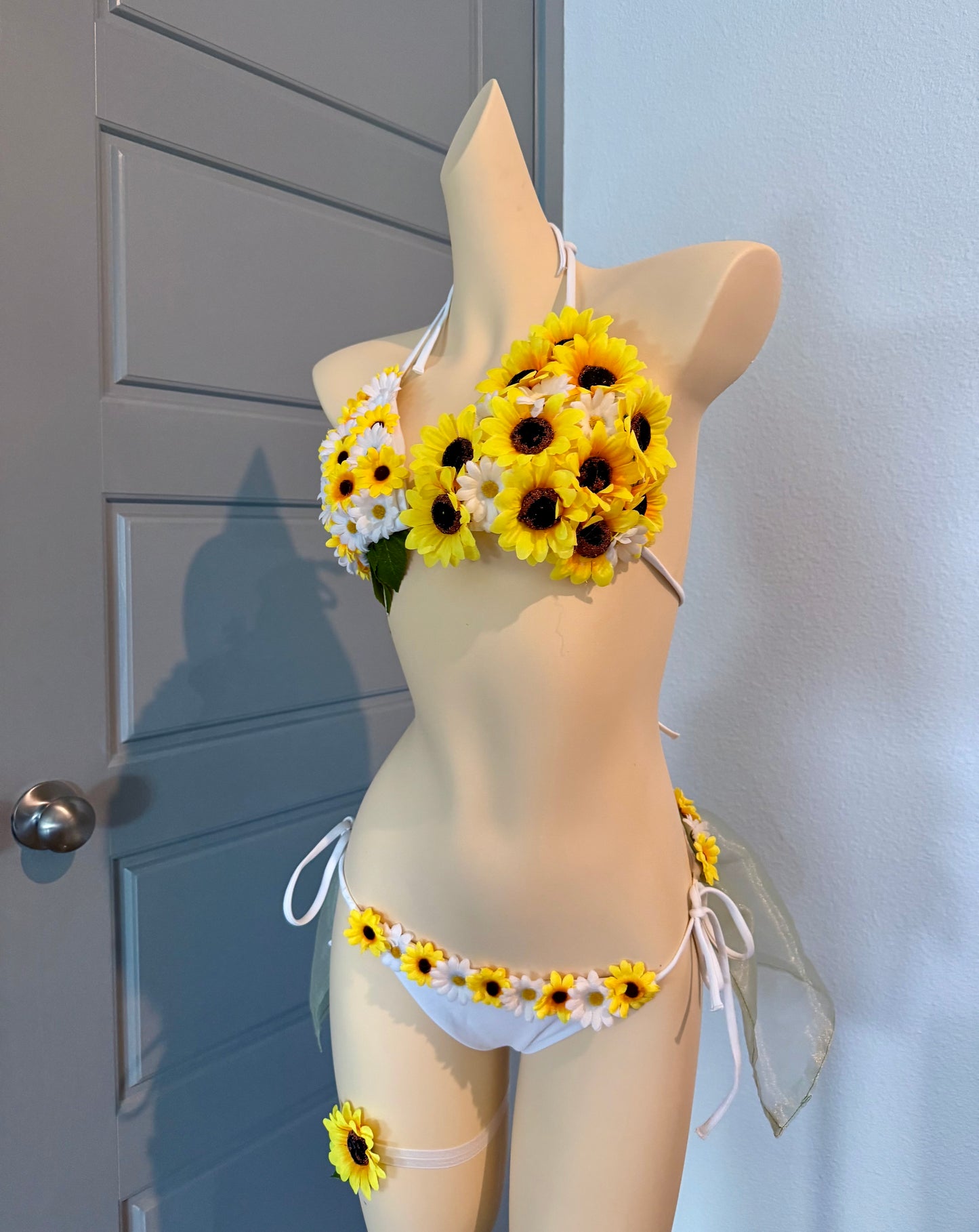 Sunflower Rave Festival Outfit | Bikini Top + Bottom Skort + Thigh Garter | Electric Forest