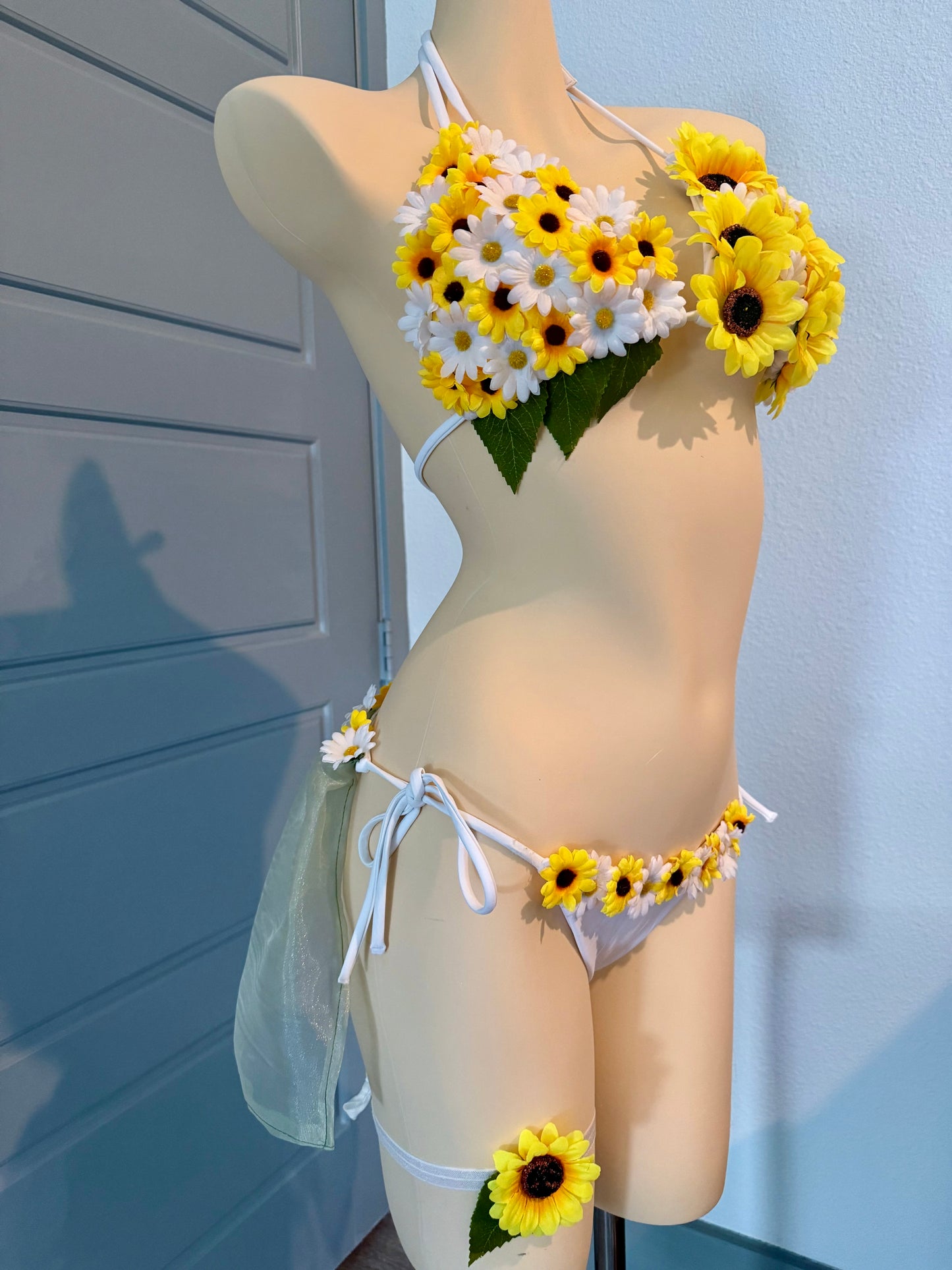 Sunflower Rave Festival Outfit | Bikini Top + Bottom Skort + Thigh Garter | Electric Forest
