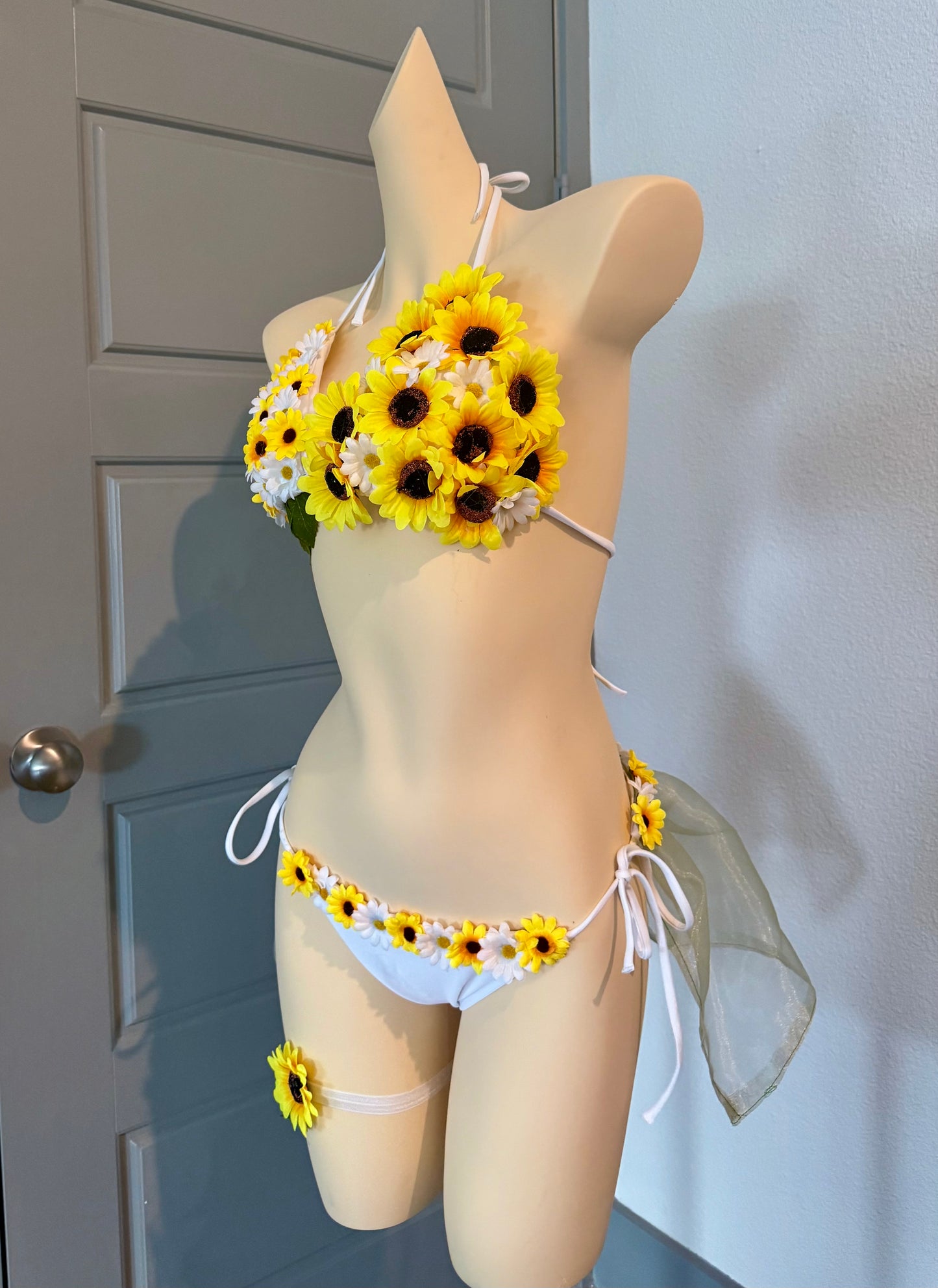 Sunflower Rave Festival Outfit | Bikini Top + Bottom Skort + Thigh Garter | Electric Forest