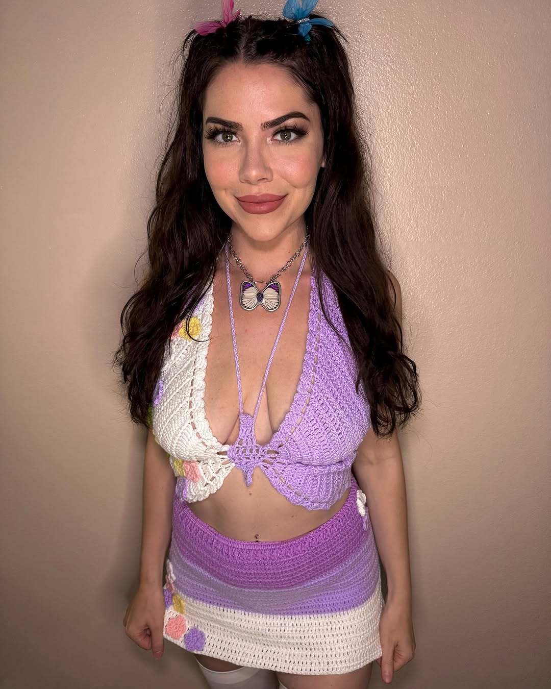 Electric Forest Purple Crochet Rave Outfit | 4 Piece Set (Top + Skirt + Sleeves + Leg Warmers)