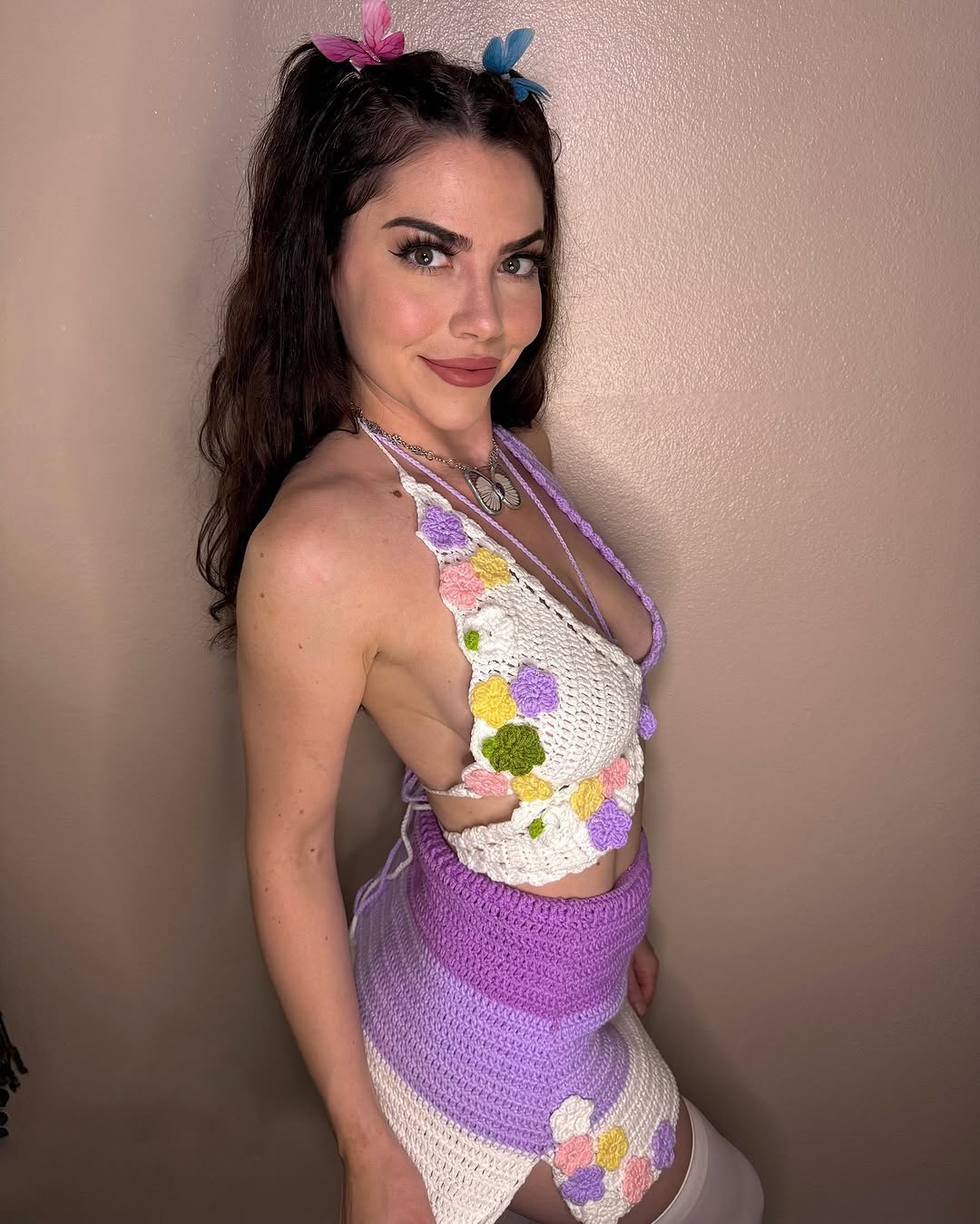 Electric Forest Purple Crochet Rave Outfit | 4 Piece Set (Top + Skirt + Sleeves + Leg Warmers)