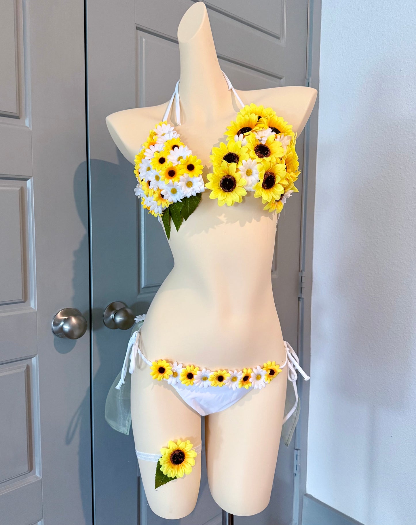 Sunflower Rave Festival Outfit | Bikini Top + Bottom Skort + Thigh Garter | Electric Forest