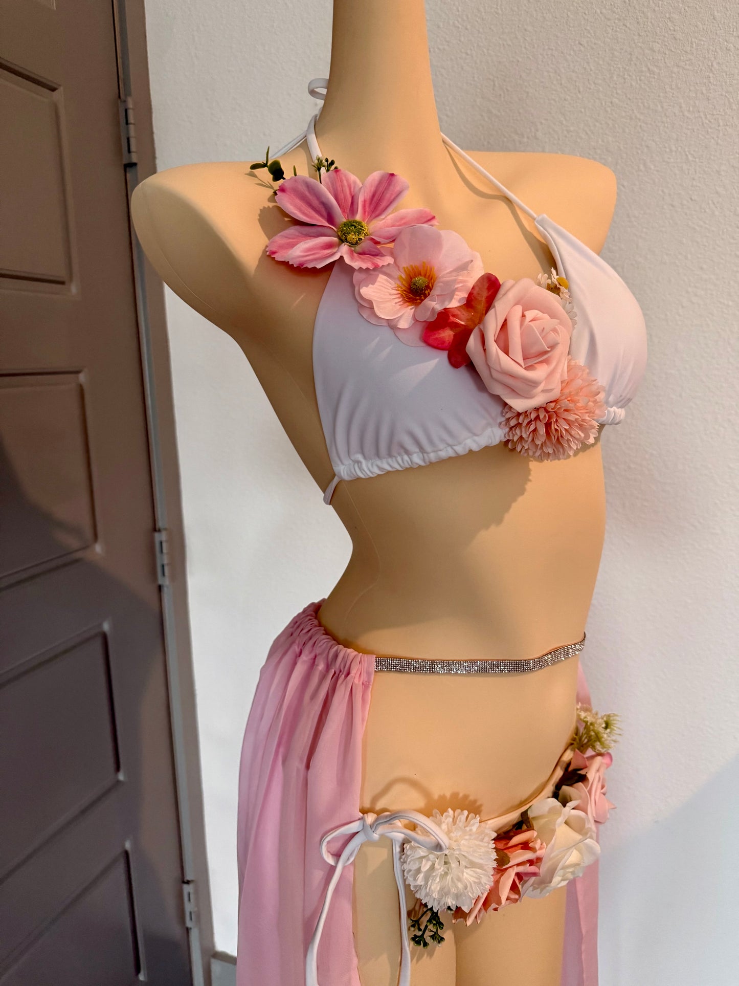 Blush Blossom Rave Festival Outfit | Bikini Top + Bottoms + Skirt | Electric Forest