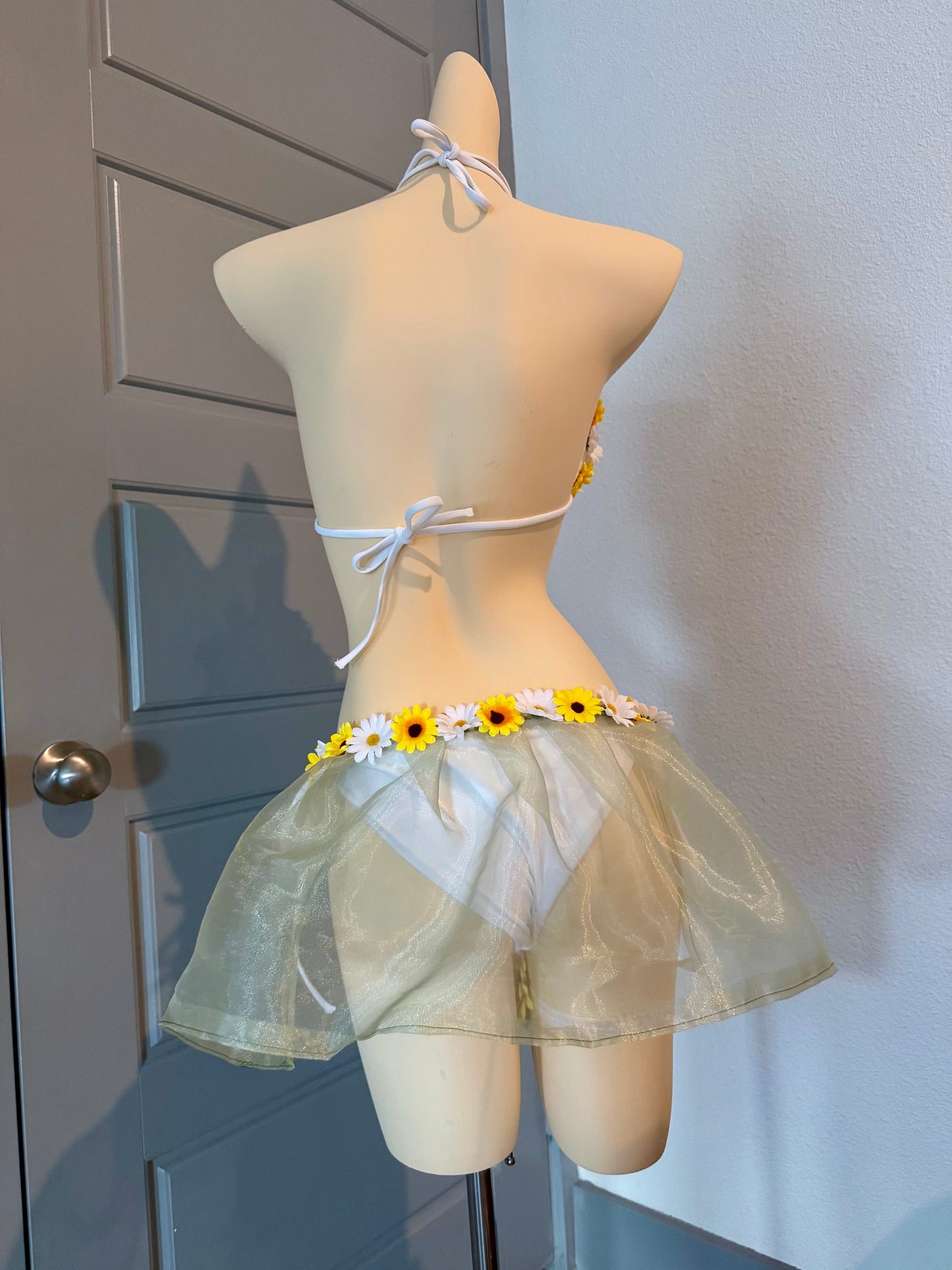 Sunflower Rave Festival Outfit | Bikini Top + Bottom Skort + Thigh Garter | Electric Forest