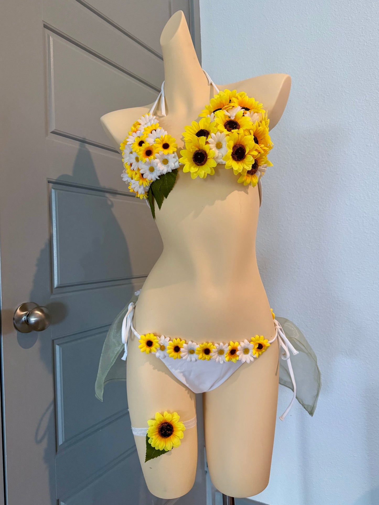 Sunflower Rave Festival Outfit | Bikini Top + Bottom Skort + Thigh Garter | Electric Forest