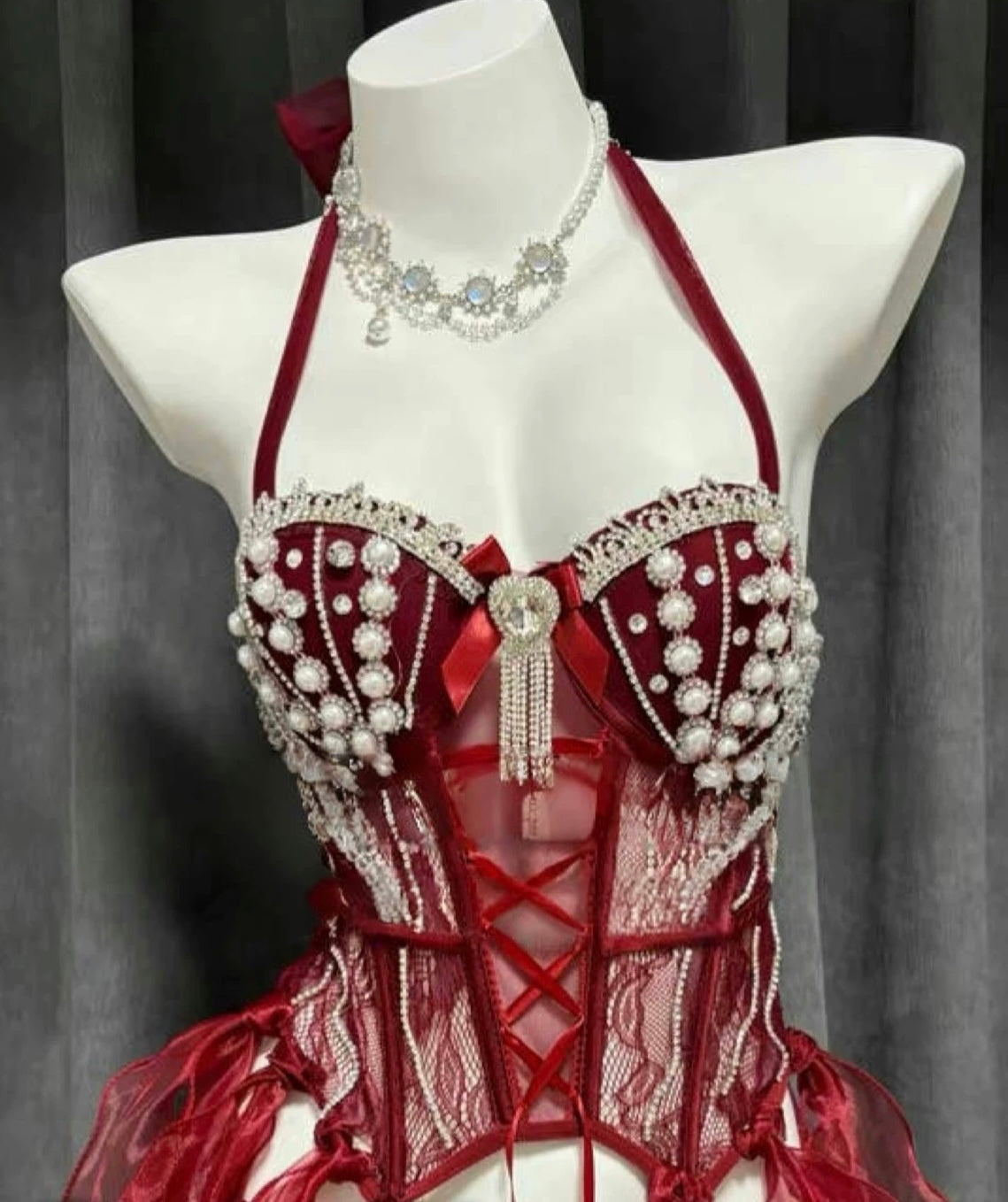 White & Red 2 Colors Princess Outfit | Bra + Panties + Skirt 3 Piece Set