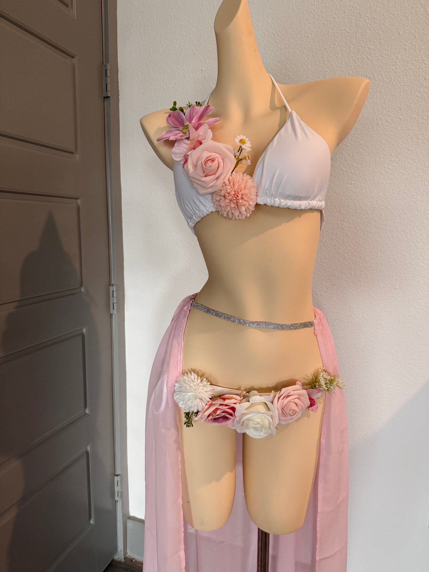 Blush Blossom Rave Festival Outfit | Bikini Top + Bottoms + Skirt | Electric Forest