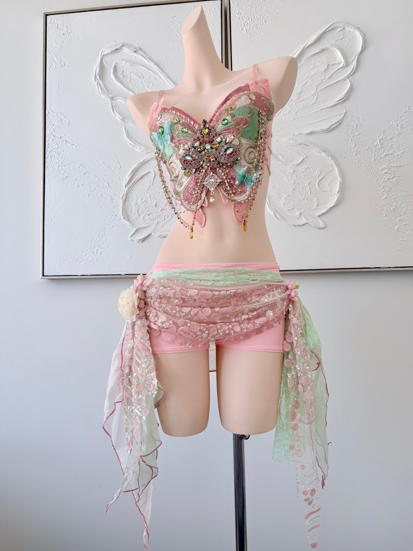 Butterfly Jewel Fairy Set | Fairy Rave Festival Outfit | Top + Skirt + Shorts + Necklace