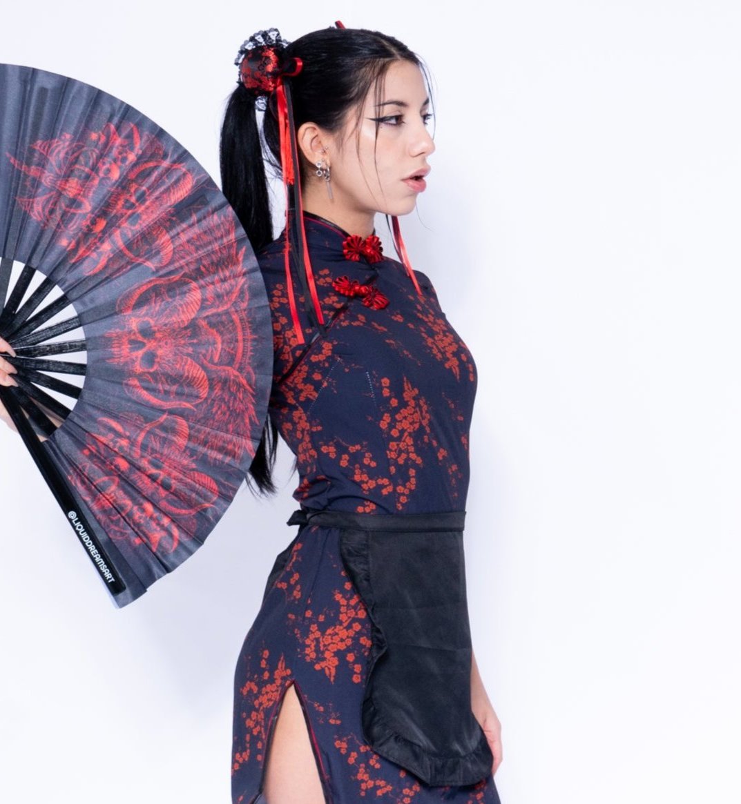 Anime Girl Festival Outfit | Qipao Dress + Apron + Hair Accessaries 3 Piece Cosplay Costume