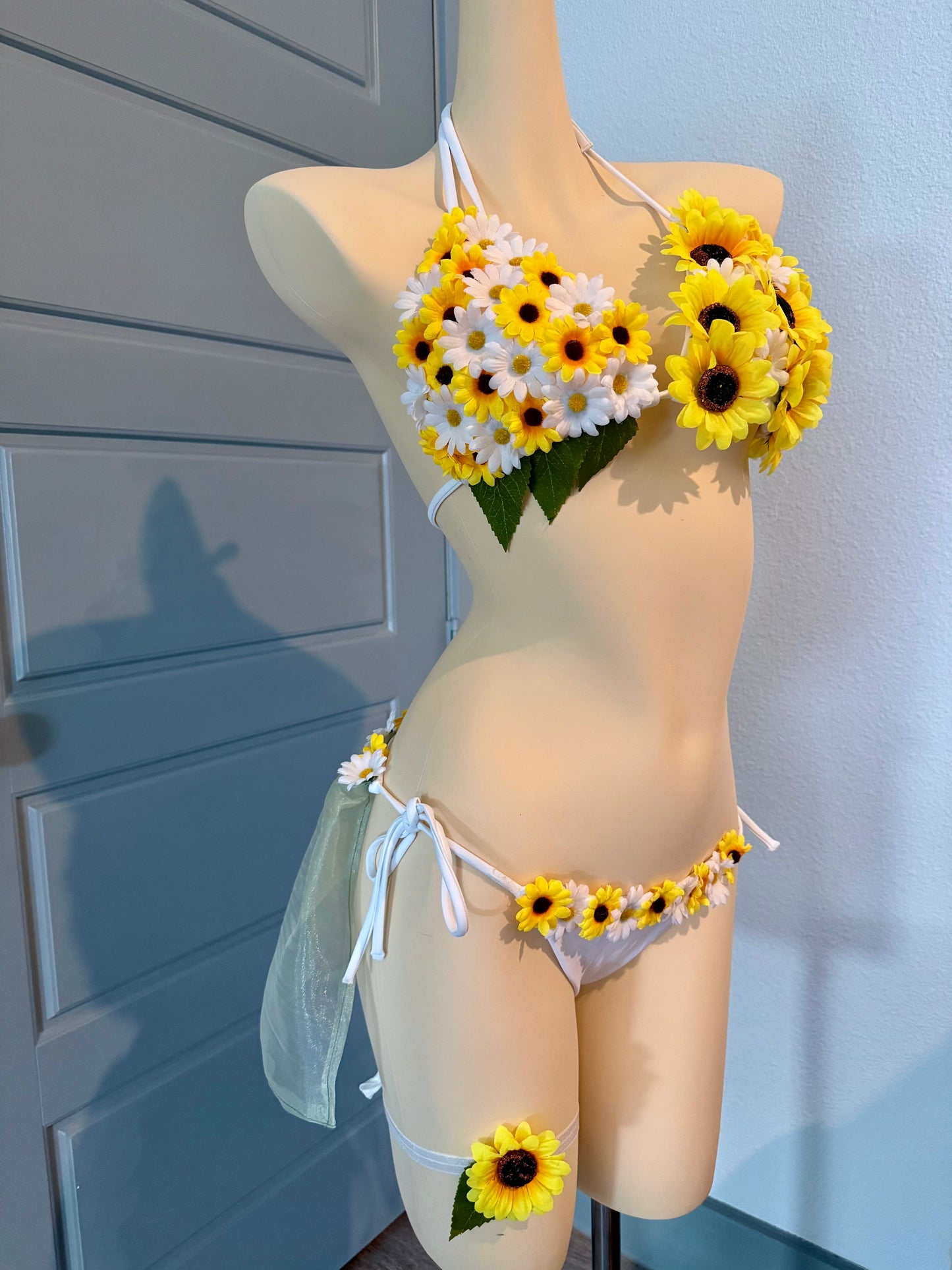 Sunflower Rave Festival Outfit | Bikini Top + Bottom Skort + Thigh Garter | Electric Forest