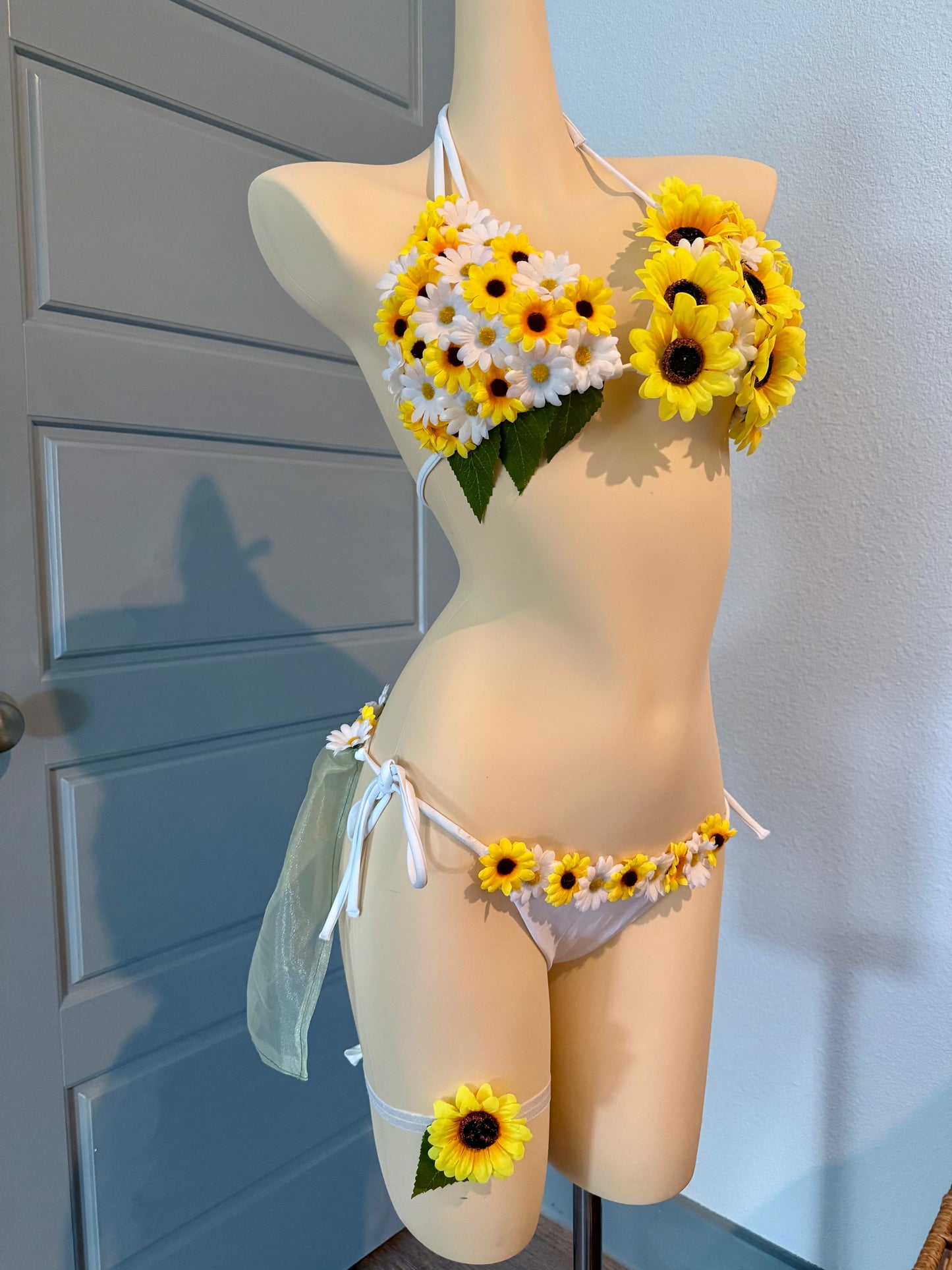 Sunflower Rave Festival Outfit | Bikini Top + Bottom Skort + Thigh Garter | Electric Forest