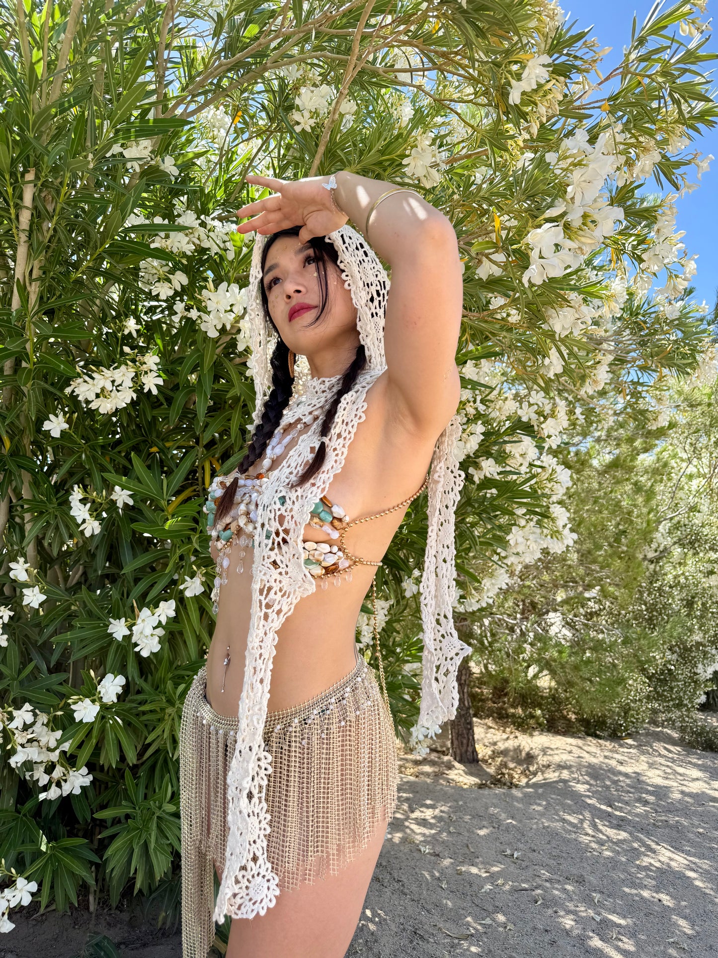 Boho Crochet Hooded Shawl – Festival Fairy Lace Hood