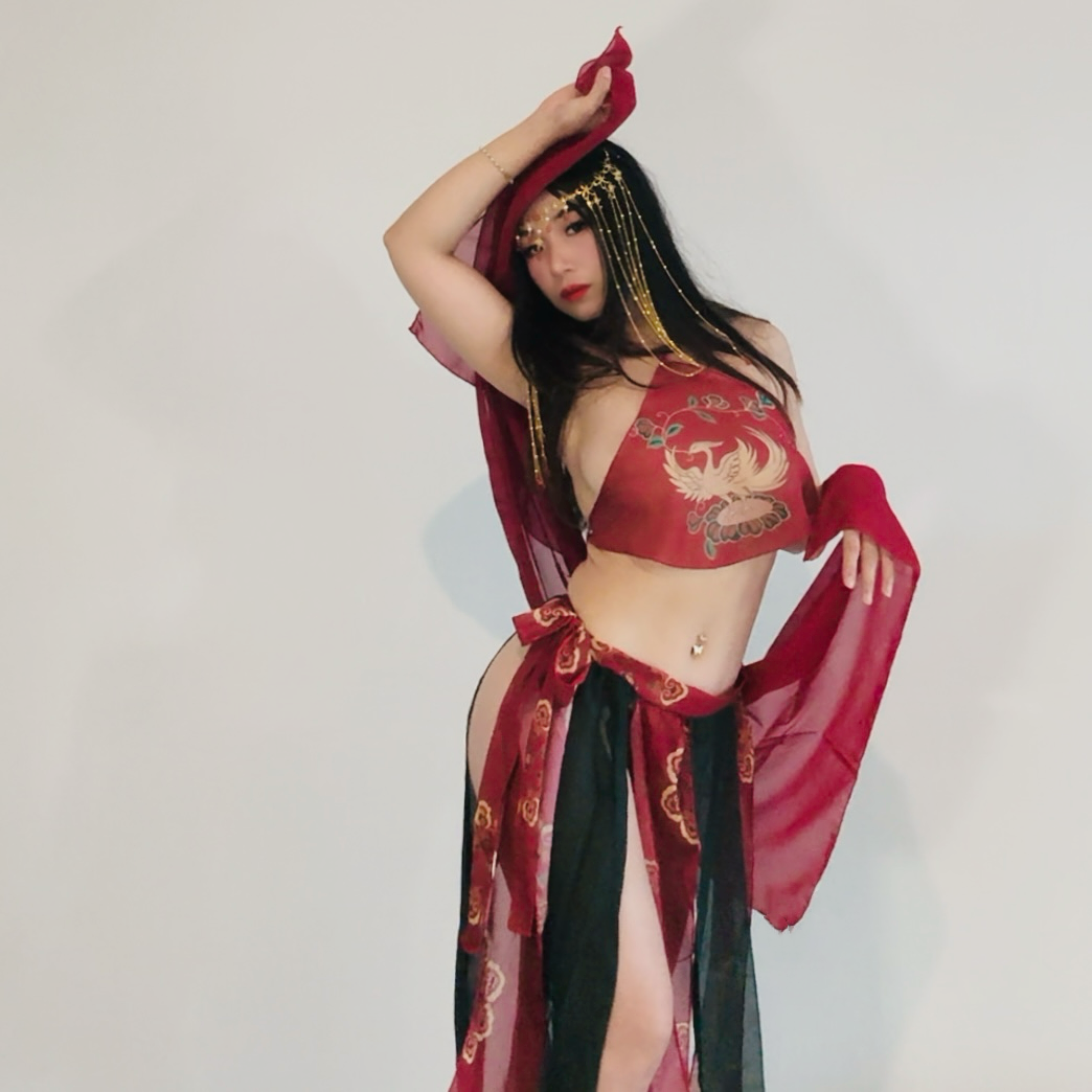 Exotic Rave Outfit - Exerion | 4 Piece Hanfu Lingerie (Shawl + Top + Skirt + T Back)