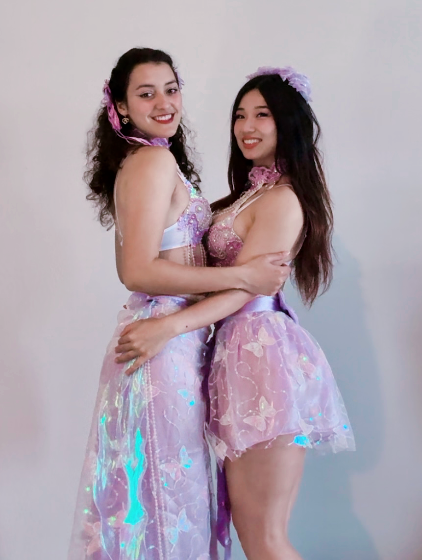 Violet Butterfly Rave Outfit (Long Skirt)|Bra + Long Wrap Skirt + 2 Shining Ribbons 4 Piece Set