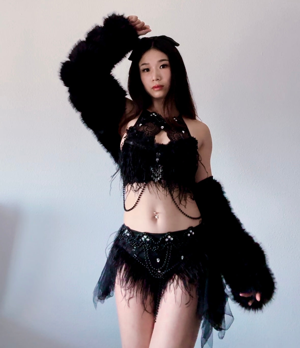 Dark Swan Rave Outfit | Top + Shorts with Skirt (Skort)