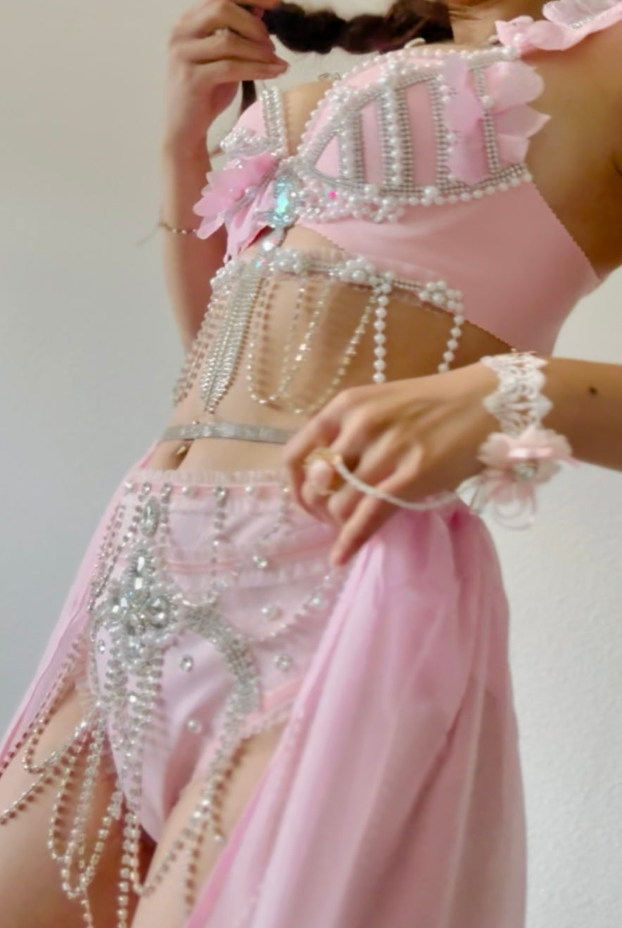 Sakura Blossom Rave Festival Outfit|Bra + Bottom + Skirt 3 Piece