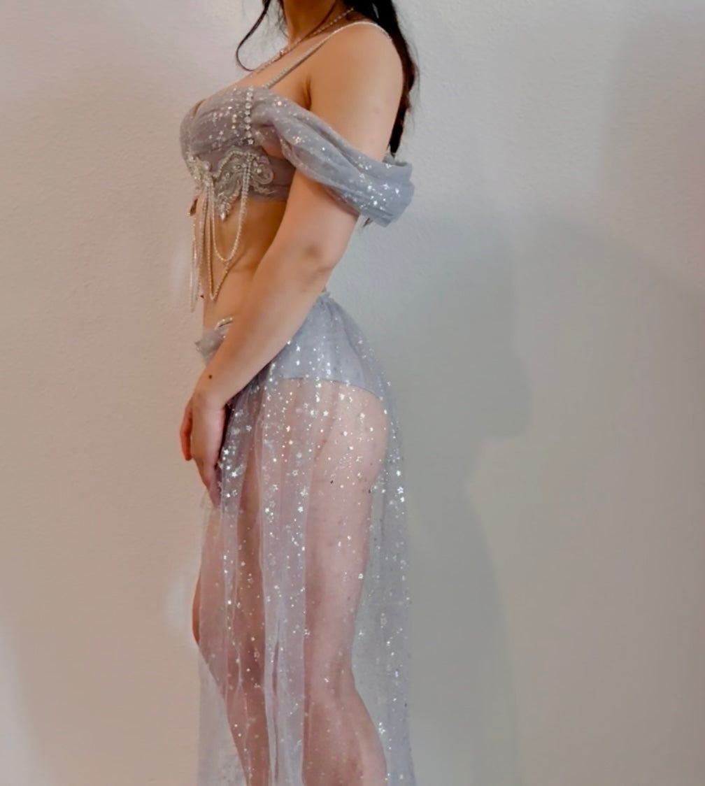 Starlit Princess Rave Outfit | Top + Panties + Mesh Skirt + Necklace 4 Piece Set