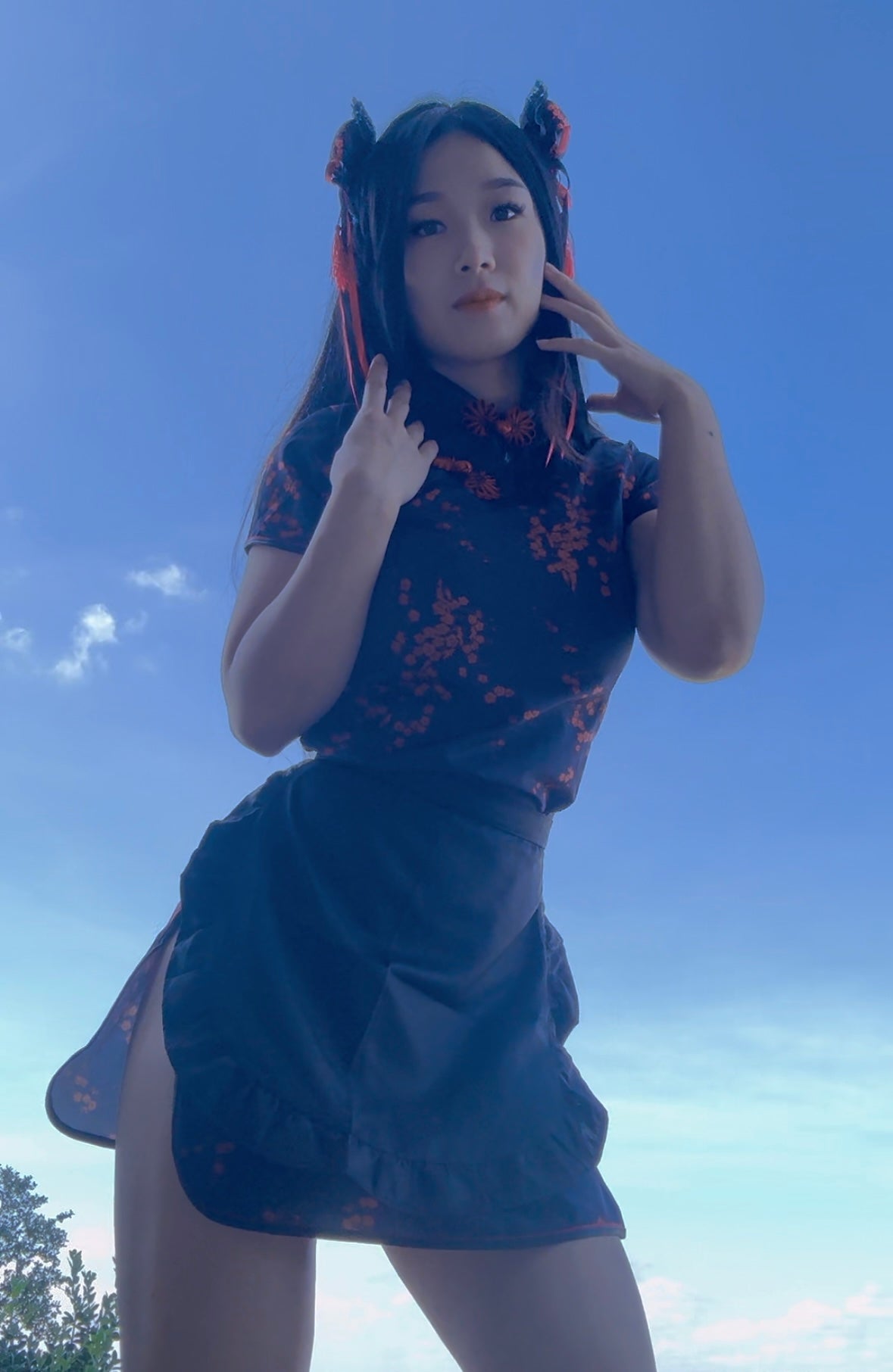 Anime Girl Festival Outfit | Qipao Dress + Apron + Hair Accessaries 3 Piece Cosplay Costume