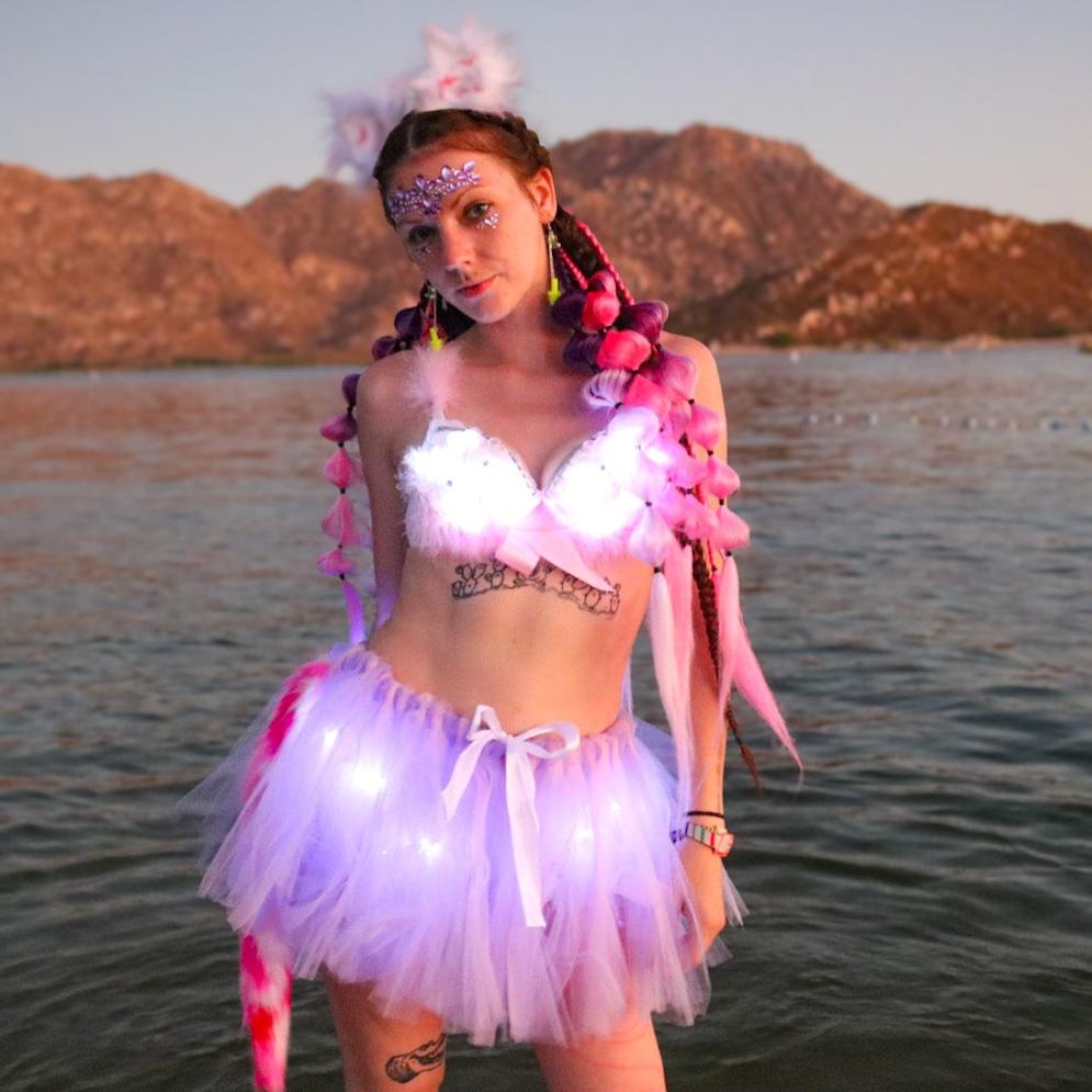 Pink Marshmallow LED Festival Outfit | LED Bra + LED Tutu 2 Sets