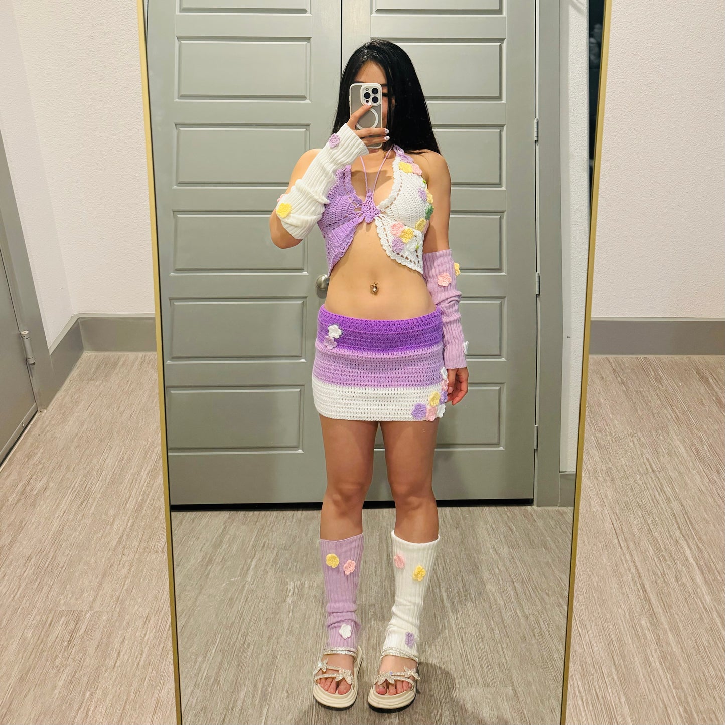 Electric Forest Purple Crochet Rave Outfit | 4 Piece Set (Top + Skirt + Sleeves + Leg Warmers)