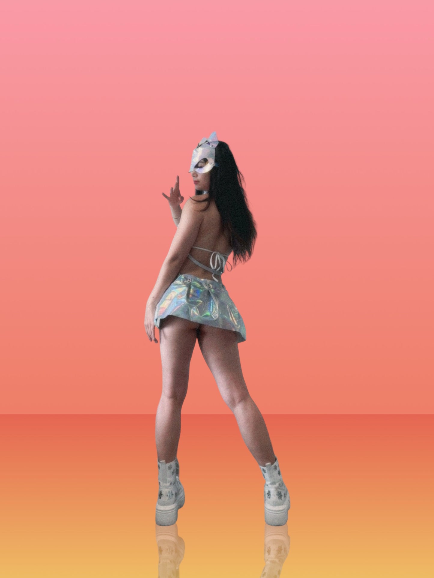 Laser Cat Rave Outfit| Leather Chain Tassel Harness+ Skirt 2 Piece Set