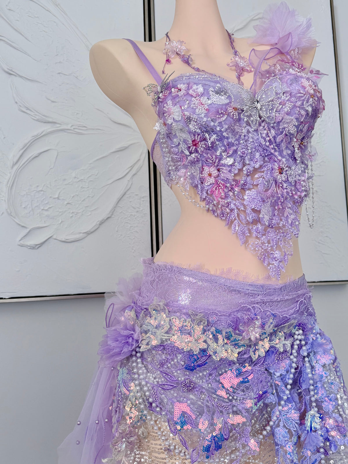 Violet Bloom Fairy Set | Purple Floral Rave Festival Outfit | Top + Skirt + Shorts + Necklace