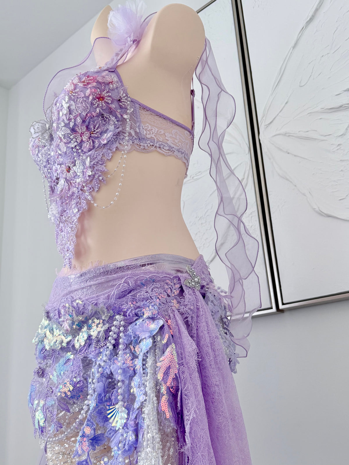 Violet Bloom Fairy Set | Purple Floral Rave Festival Outfit | Top + Skirt + Shorts + Necklace