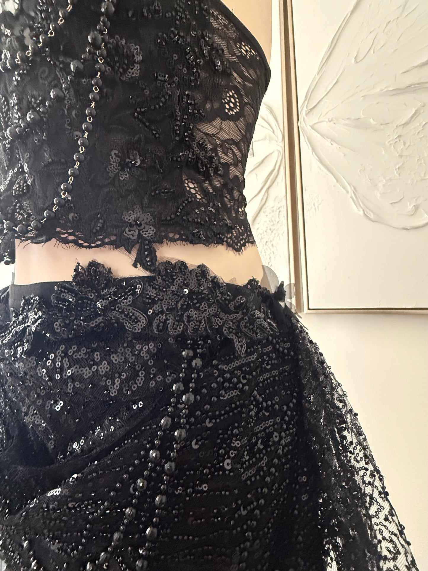 Nightshade Fae Fairy Set | Black Lace Rave Festival Outfit | Top + Skorts + Necklace