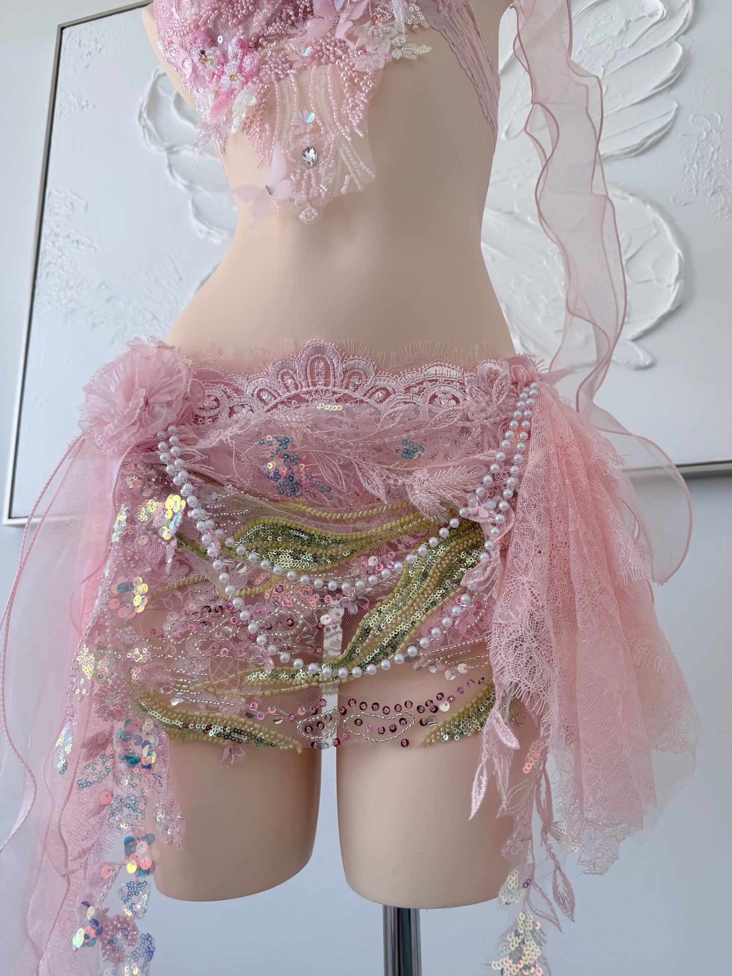 Sugar Bloom Fairy Set | Pink Floral Rave Festival Outfit | Top + Skirt + Shorts + Necklace