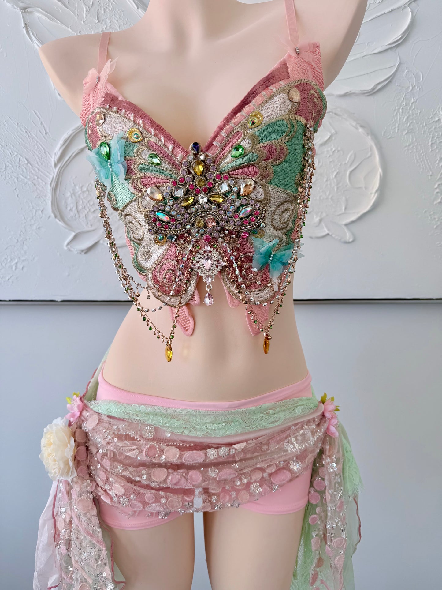 Butterfly Jewel Fairy Set | Fairy Rave Festival Outfit | Top + Skirt + Shorts + Necklace