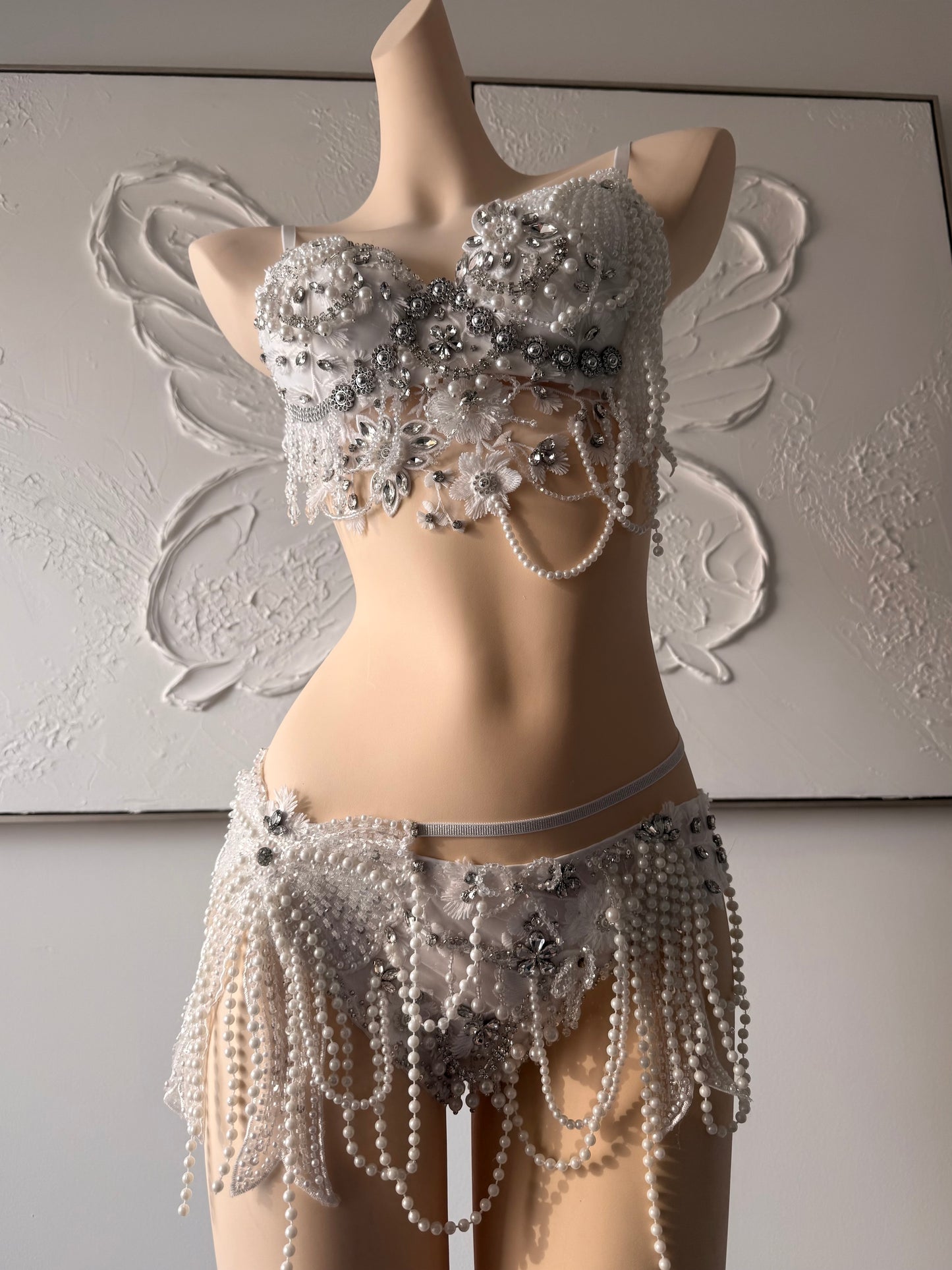 Pearl Heiress Rave Festival Outfit | White Top + Bottom