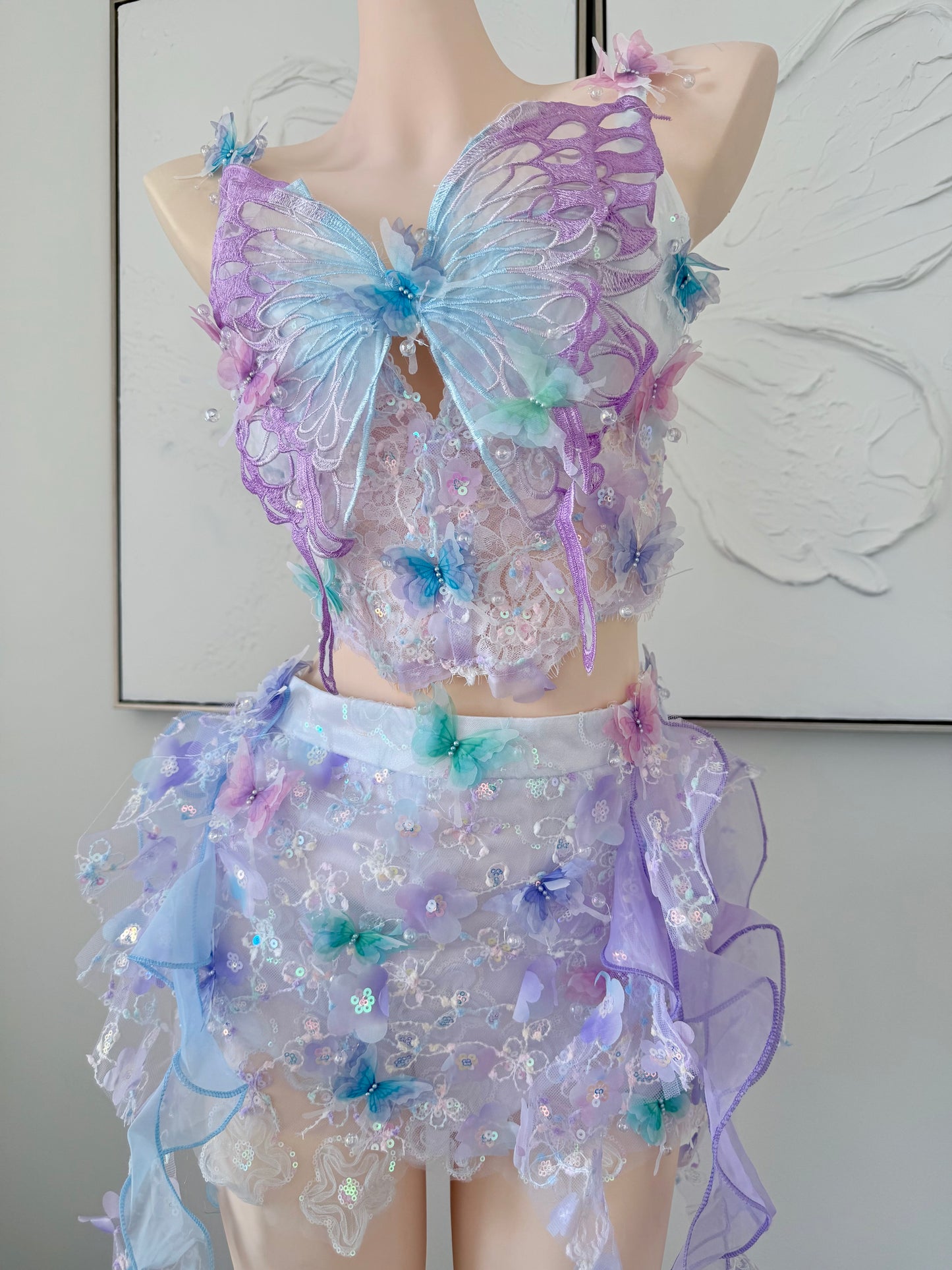 Lavender Halo Fairy Set | 3D Butterfly Rave Festival Outfit | Top + Skorts