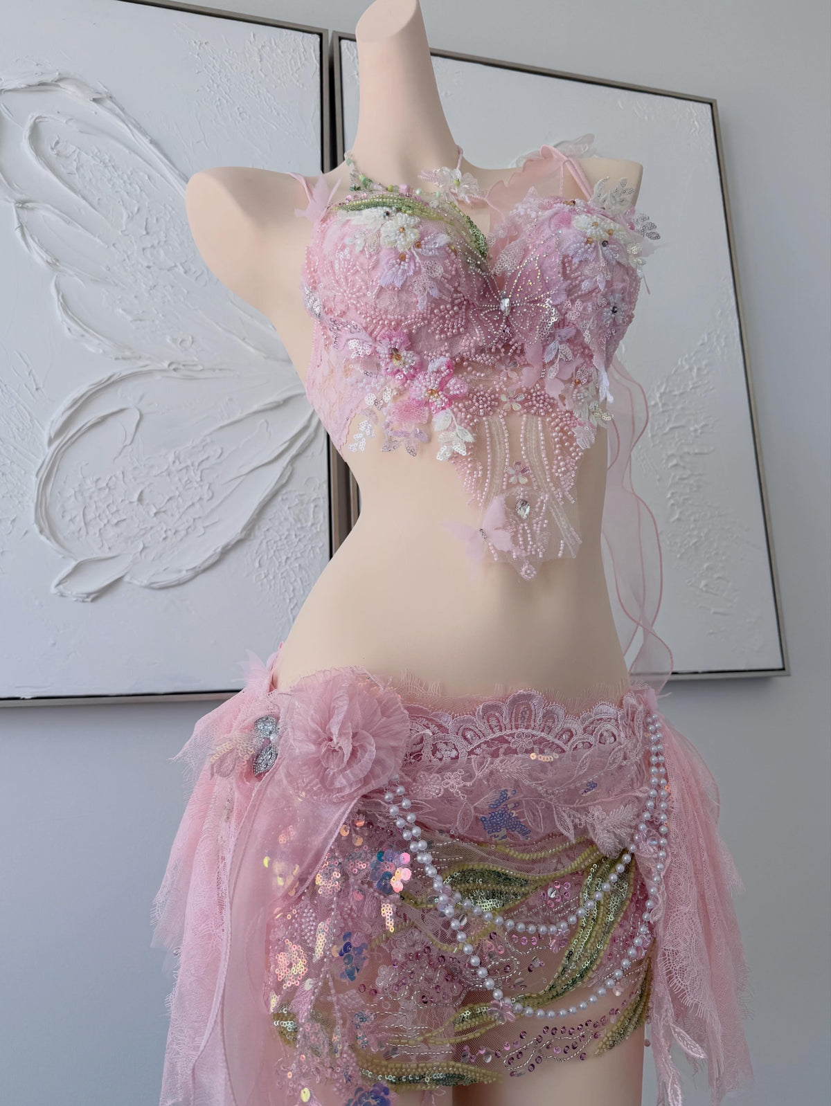 Sugar Bloom Fairy Set | Pink Floral Rave Festival Outfit | Top + Skirt + Shorts + Necklace