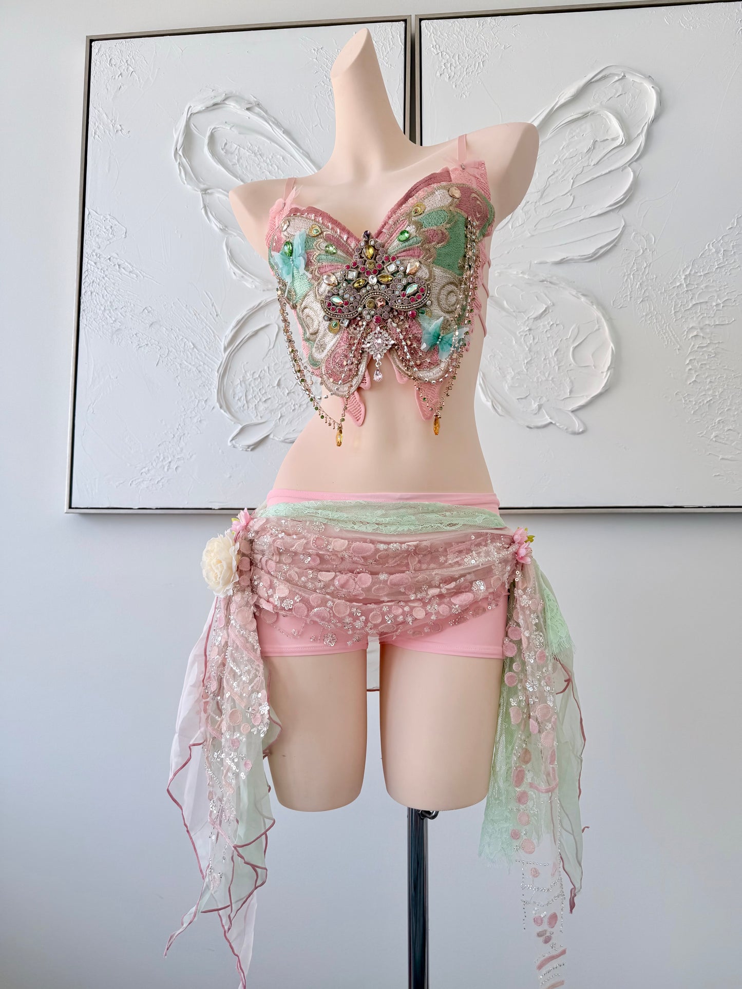 Butterfly Jewel Fairy Set | Fairy Rave Festival Outfit | Top + Skirt + Shorts + Necklace