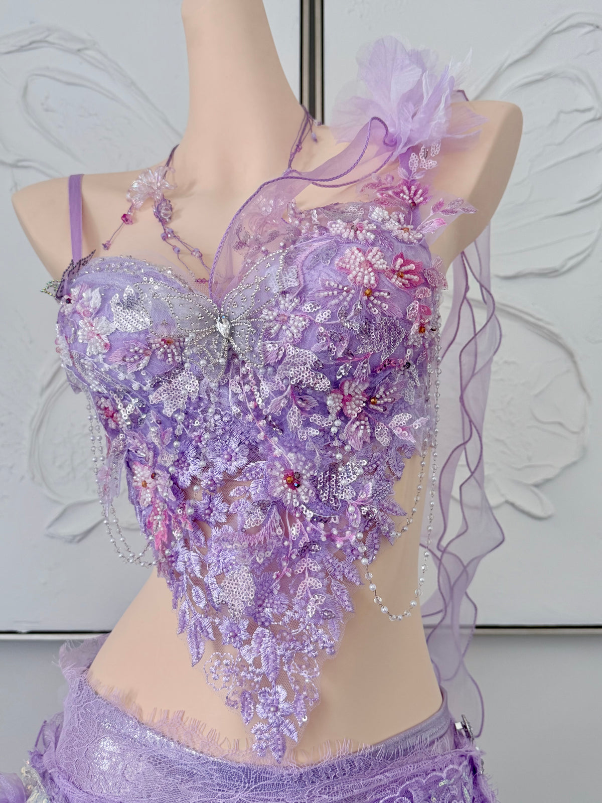 Violet Bloom Fairy Set | Purple Floral Rave Festival Outfit | Top + Skirt + Shorts + Necklace