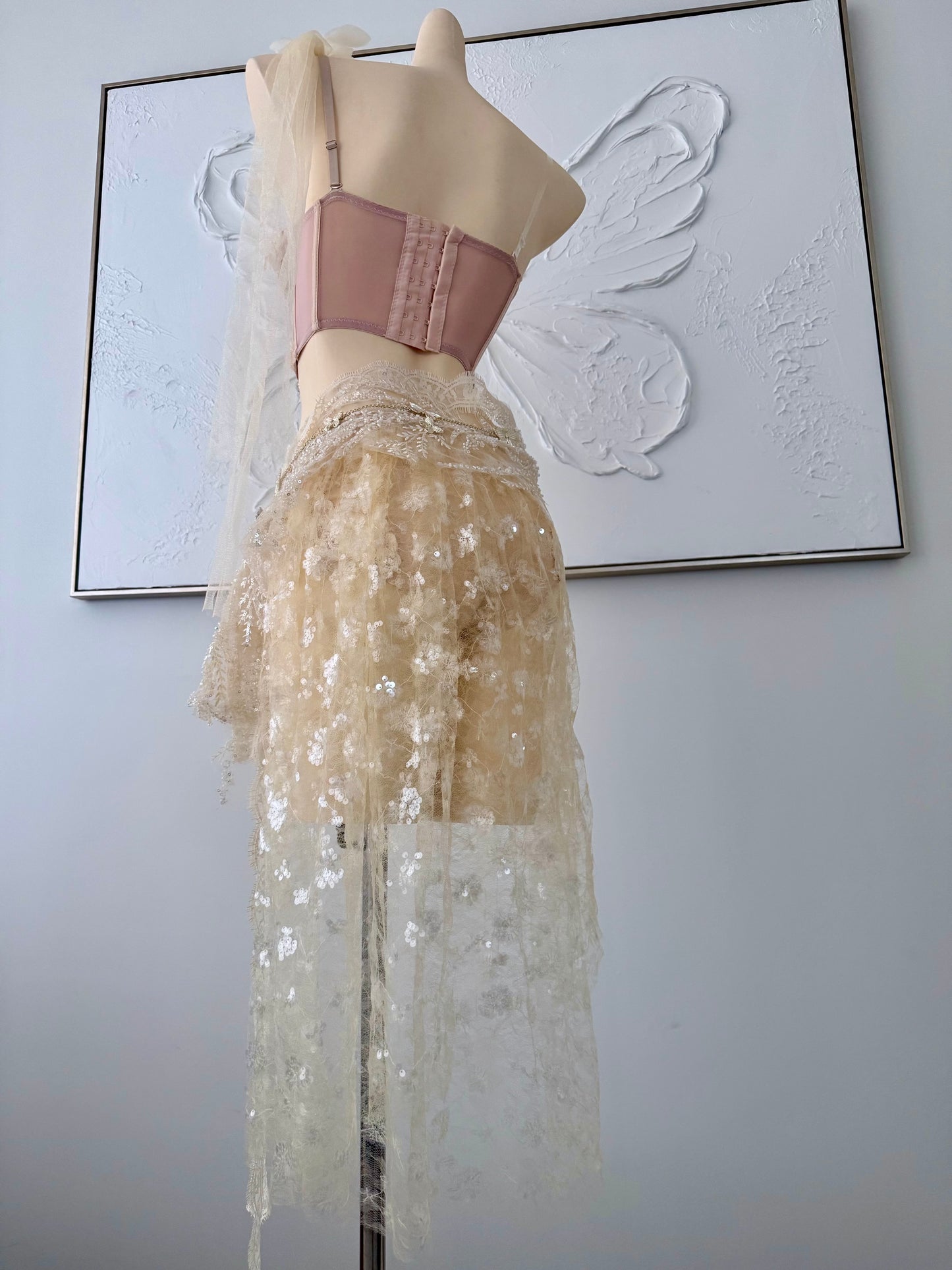 Olympian Glow Fairy Set | Champagne Rave Festival Outfit | Top + Panties + Skirts + Butterfly Waist Chain
