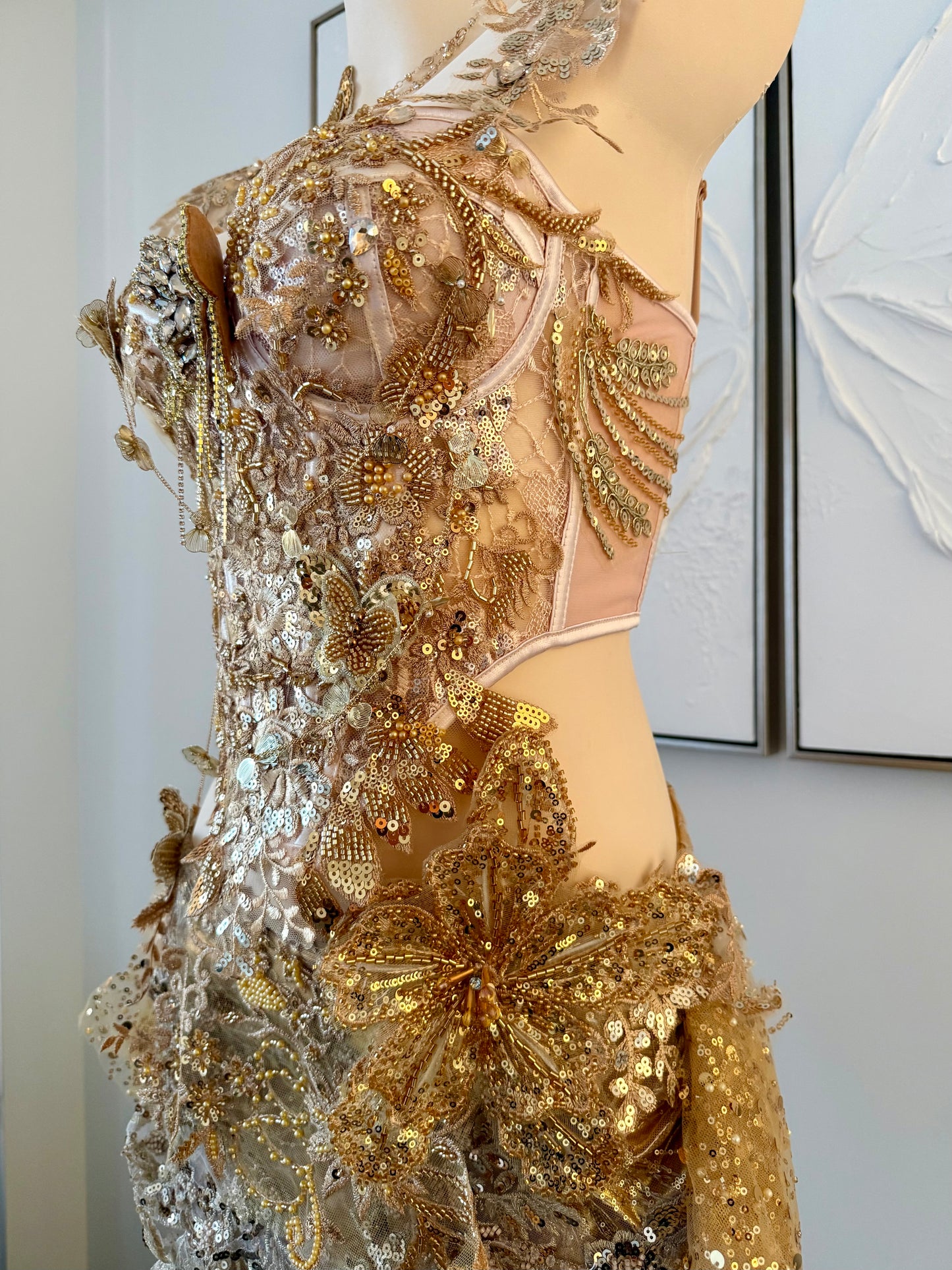 Gilded Fae Fairy Set | Golden Floral Rave Festival Outfit | Top + Skorts + Necklace (Copy)