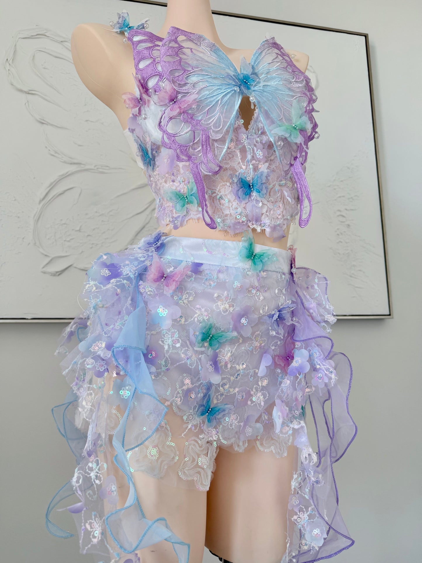 Lavender Halo Fairy Set | 3D Butterfly Rave Festival Outfit | Top + Skorts