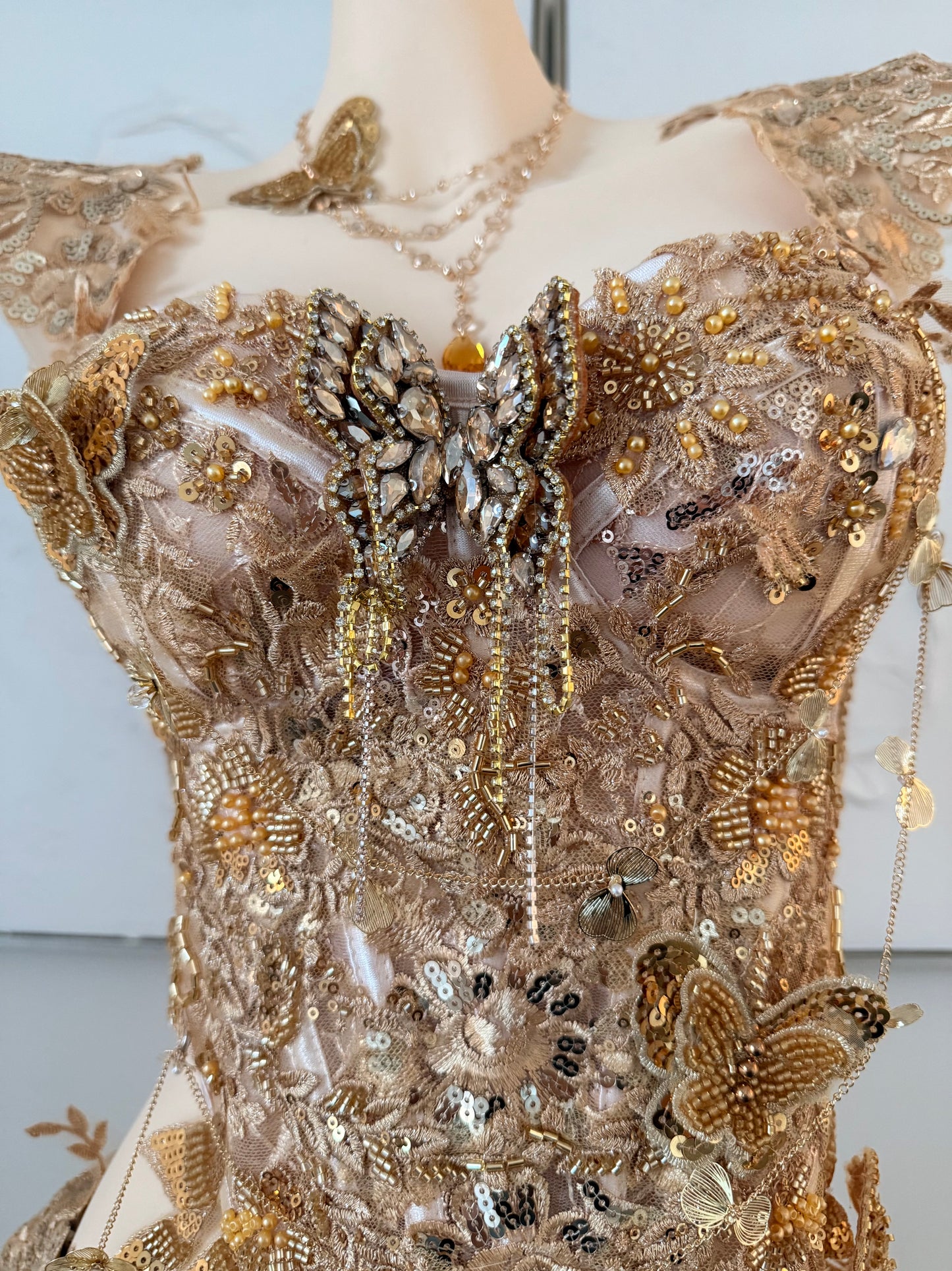 Gilded Fae Fairy Set | Golden Floral Rave Festival Outfit | Top + Skorts + Necklace (Copy)