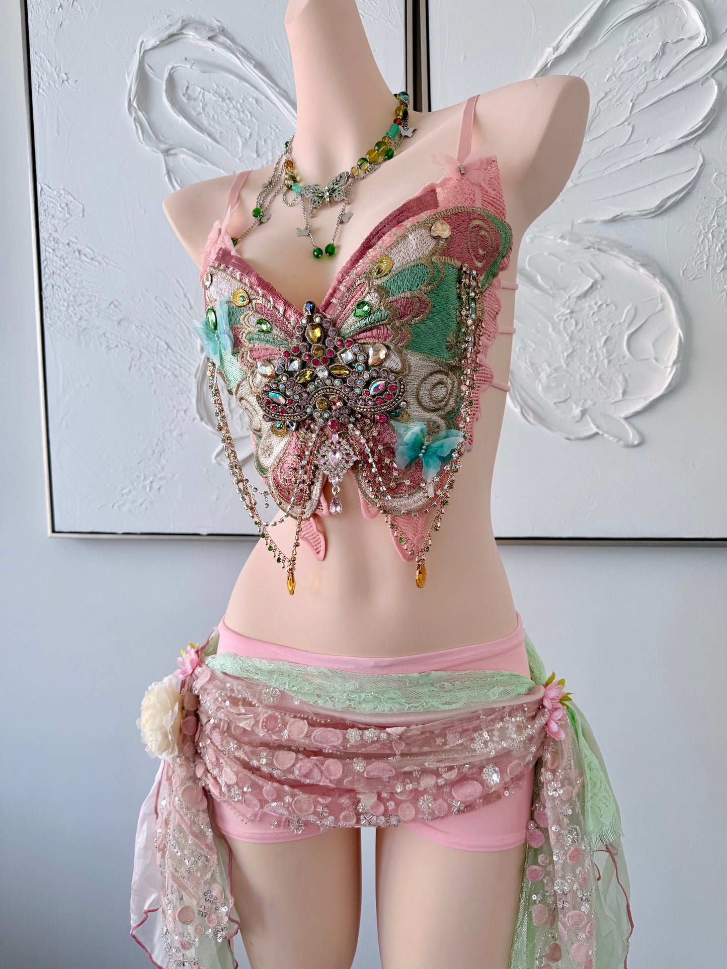 Butterfly Jewel Fairy Set | Fairy Rave Festival Outfit | Top + Skirt + Shorts + Necklace