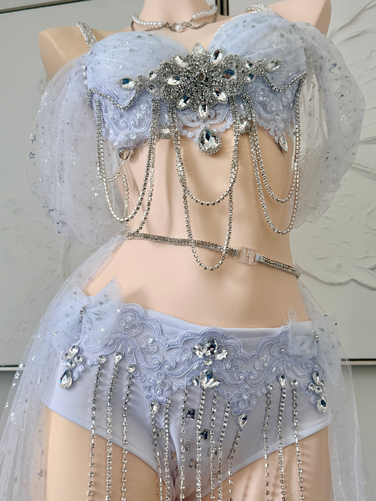 Starlight Angel Rave Festival Outfit | White Top + Bottom + Mesh Skirt