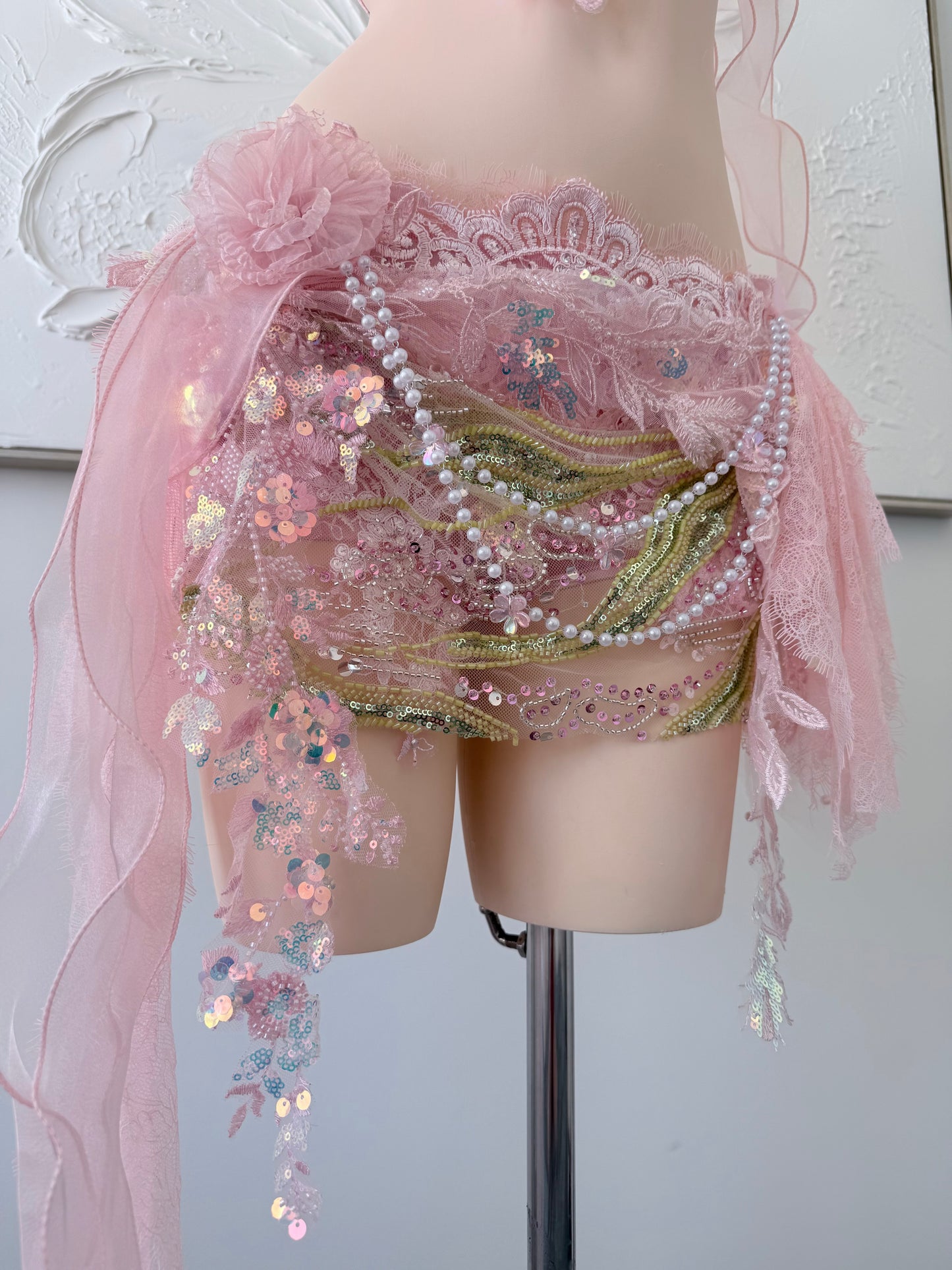 Sugar Bloom Fairy Set | Pink Floral Rave Festival Outfit | Top + Skirt + Shorts + Necklace