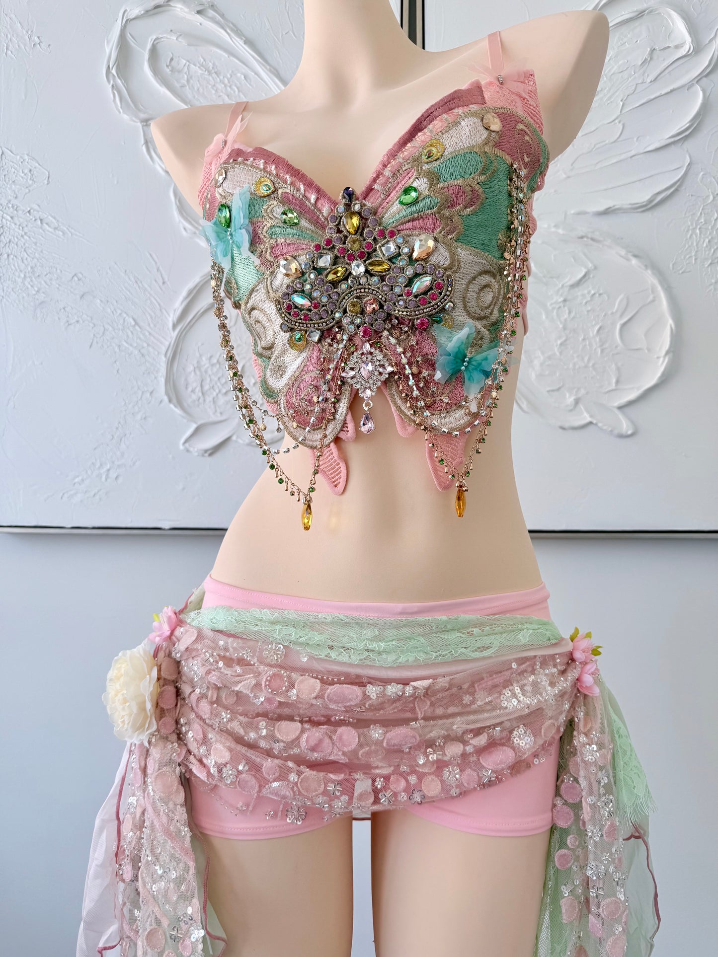 Butterfly Jewel Fairy Set | Fairy Rave Festival Outfit | Top + Skirt + Shorts + Necklace