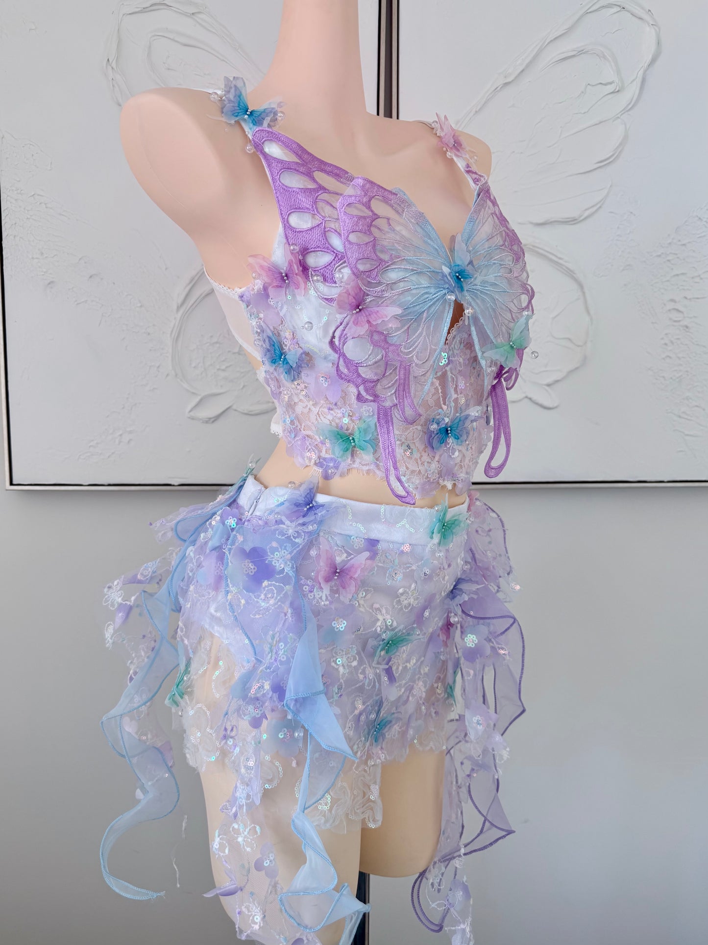 Lavender Halo Fairy Set | 3D Butterfly Rave Festival Outfit | Top + Skorts