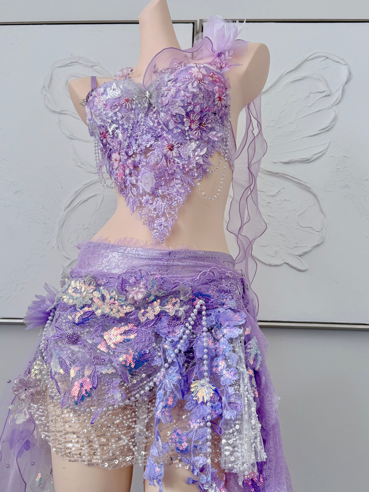 Violet Bloom Fairy Set | Purple Floral Rave Festival Outfit | Top + Skirt + Shorts + Necklace
