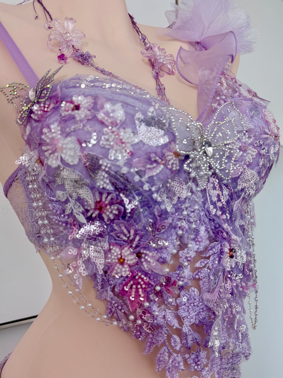 Violet Bloom Fairy Set | Purple Floral Rave Festival Outfit | Top + Skirt + Shorts + Necklace