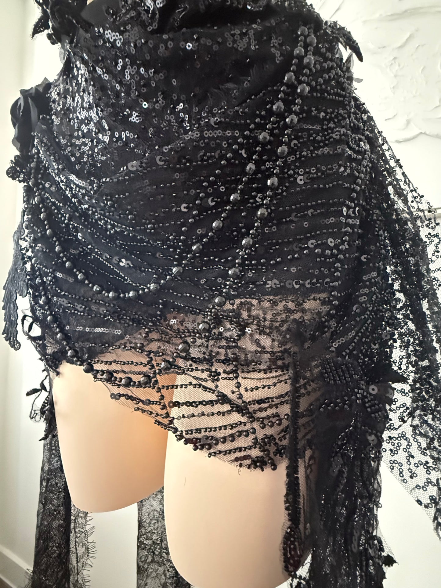 Nightshade Fae Fairy Set | Black Lace Rave Festival Outfit | Top + Skorts + Necklace