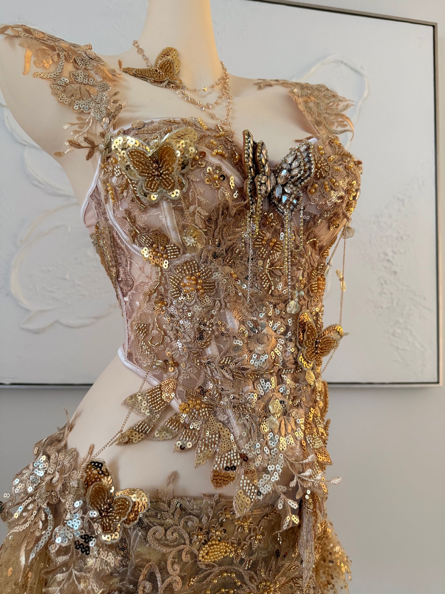 Gilded Fae Fairy Set | Golden Floral Rave Festival Outfit | Top + Skorts + Necklace (Copy)