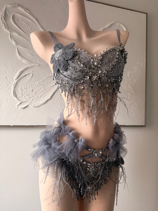 Twilight Seraphine Rave Festival Outfit | Top + Bottom (Grey)